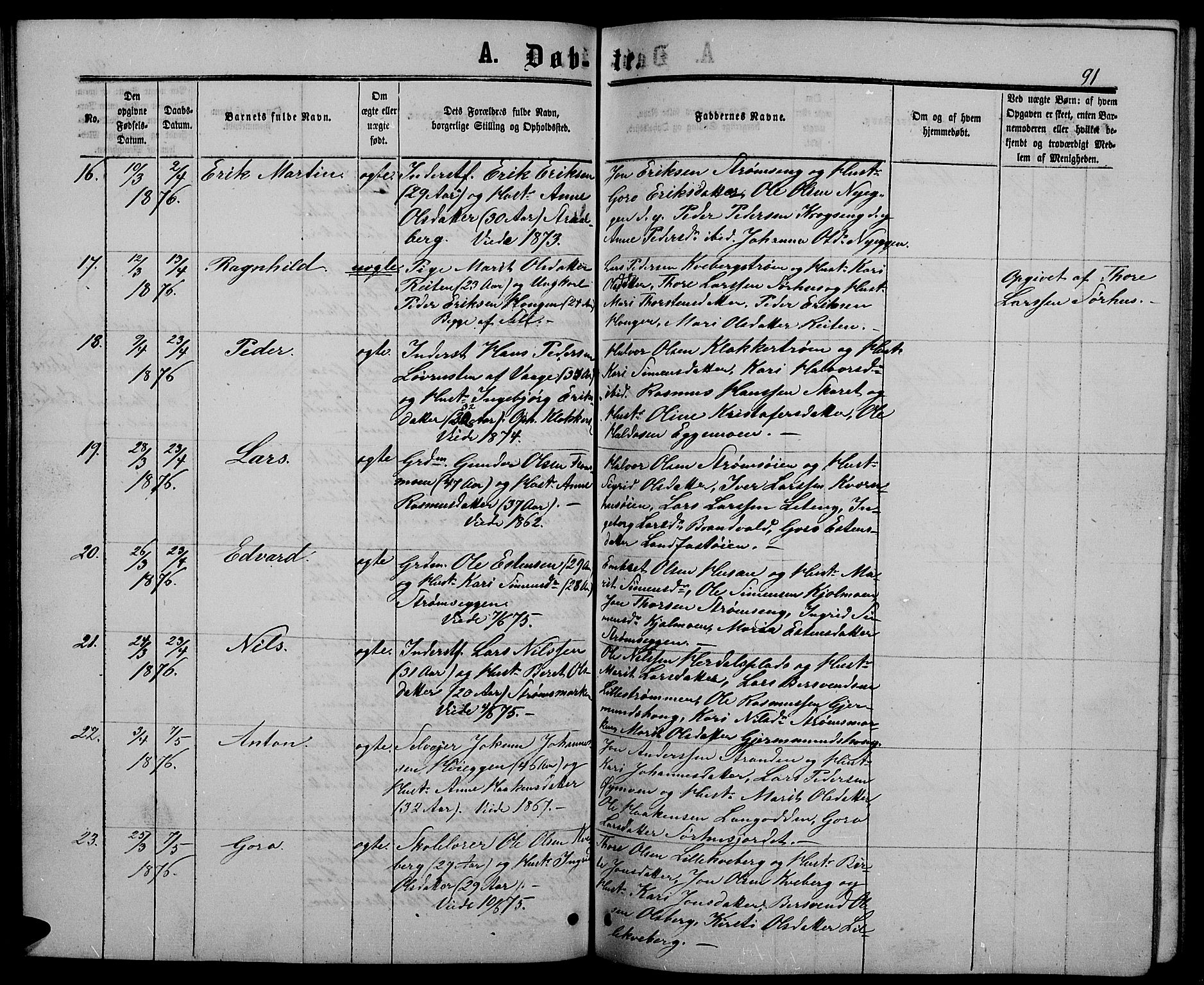 Alvdal prestekontor, AV/SAH-PREST-060/H/Ha/Hab/L0002: Klokkerbok nr. 2, 1863-1878, s. 91