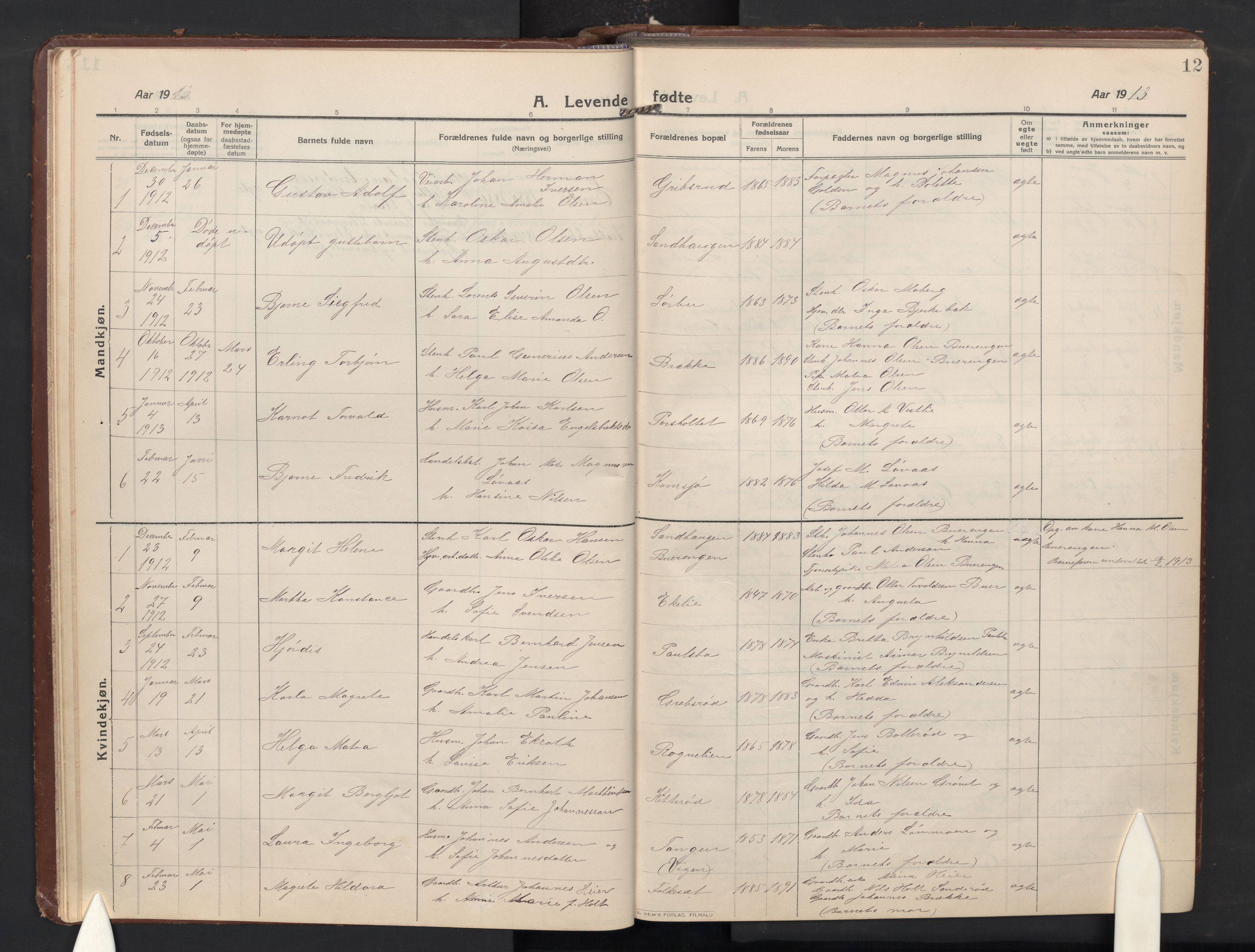 Idd prestekontor Kirkebøker, AV/SAO-A-10911/G/Gc/L0002: Klokkerbok nr. III 2, 1911-1932, s. 12