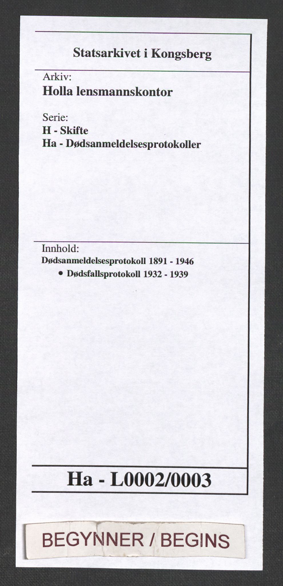 Holla lensmannskontor, SAKO/A-560/H/Ha/L0002/0003: Dødsanmeldelsesprotokoll / Dødsfallsprotokoll, 1932-1939