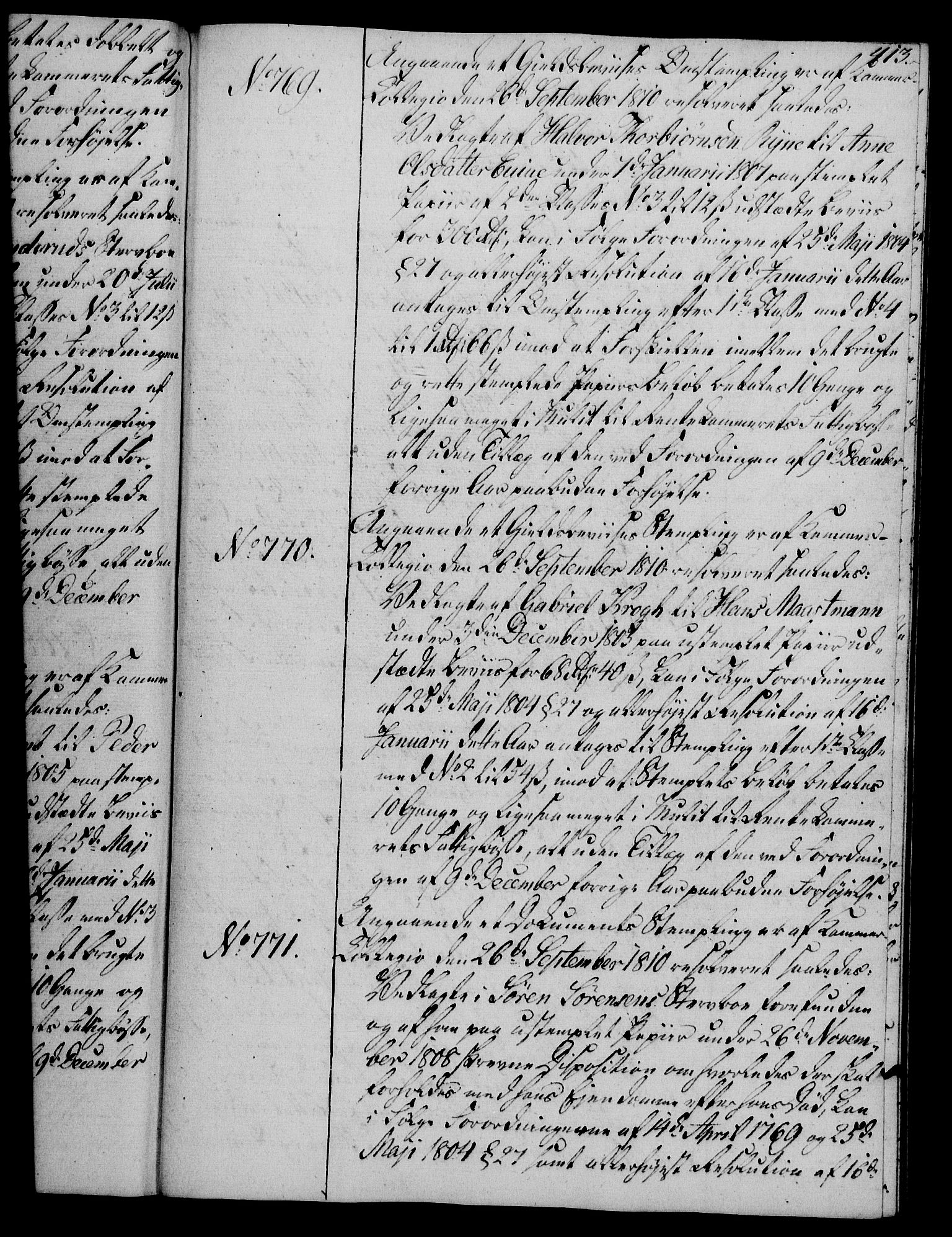 Rentekammeret, Kammerkanselliet, RA/EA-3111/G/Gg/Gga/L0019: Norsk ekspedisjonsprotokoll med register (merket RK 53.19), 1807-1810, s. 413