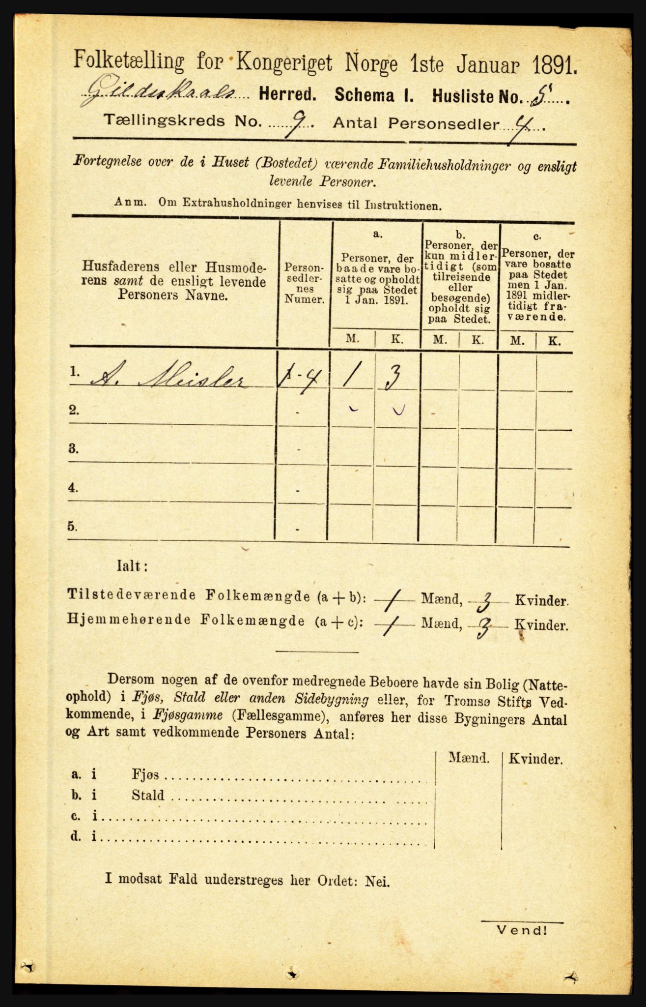 RA, Folketelling 1891 for 1838 Gildeskål herred, 1891, s. 2722