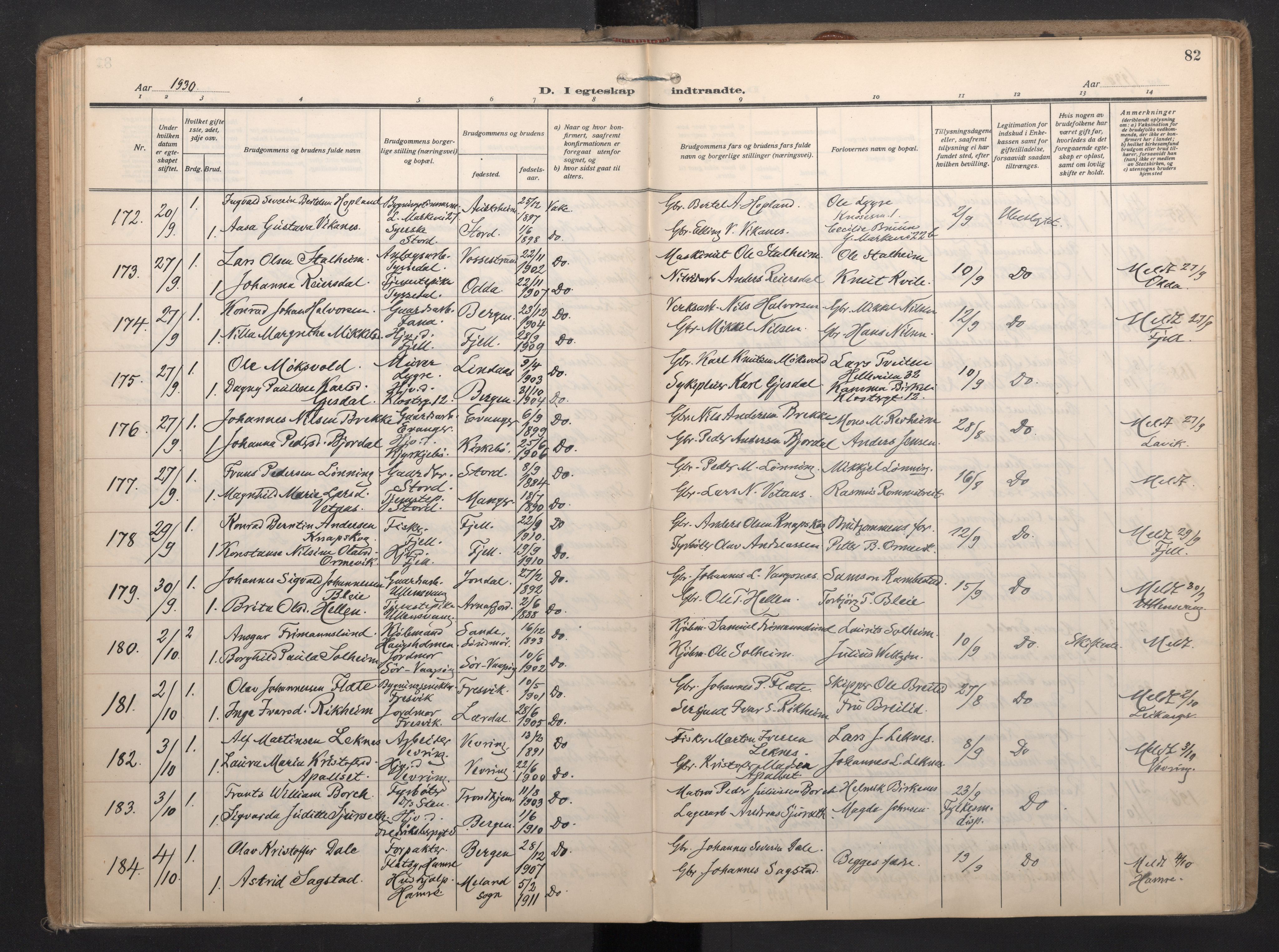 Nykirken Sokneprestembete, AV/SAB-A-77101/H/Haa/L0038: Ministerialbok nr. D 8, 1926-1934, s. 81b-82a