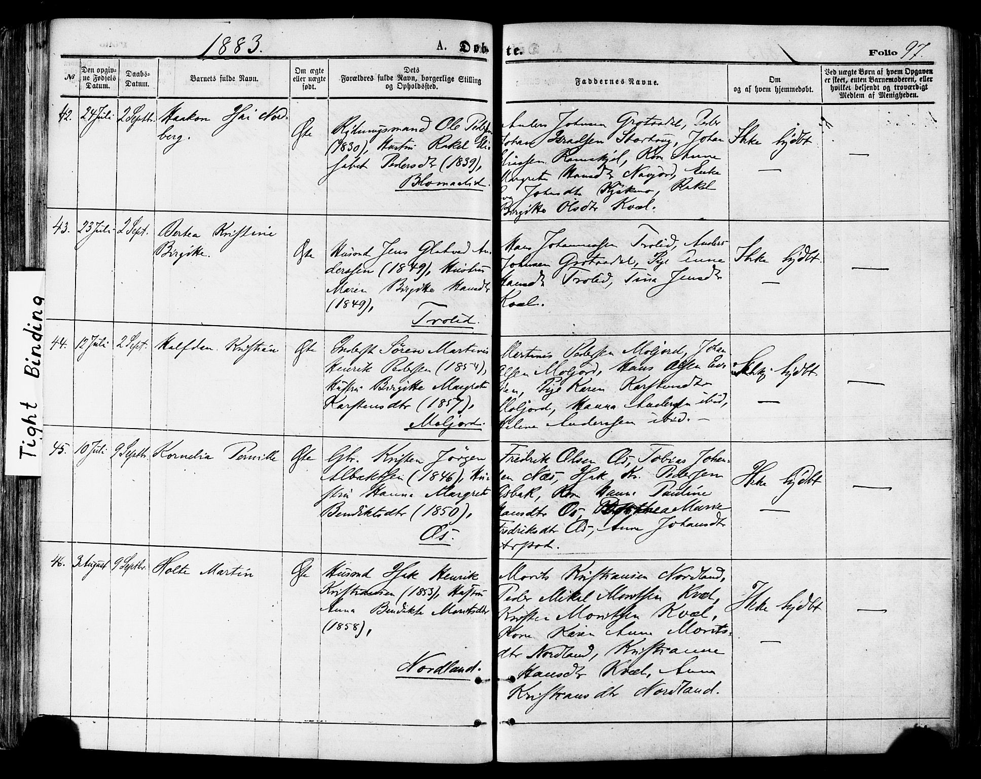 Ministerialprotokoller, klokkerbøker og fødselsregistre - Nordland, AV/SAT-A-1459/846/L0645: Ministerialbok nr. 846A03, 1872-1886, s. 97