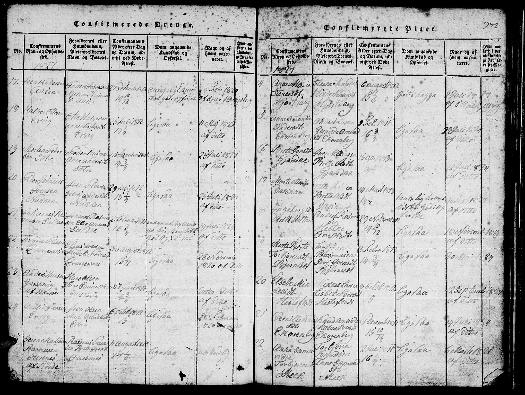 Ministerialprotokoller, klokkerbøker og fødselsregistre - Møre og Romsdal, AV/SAT-A-1454/511/L0155: Klokkerbok nr. 511C01, 1817-1829, s. 272