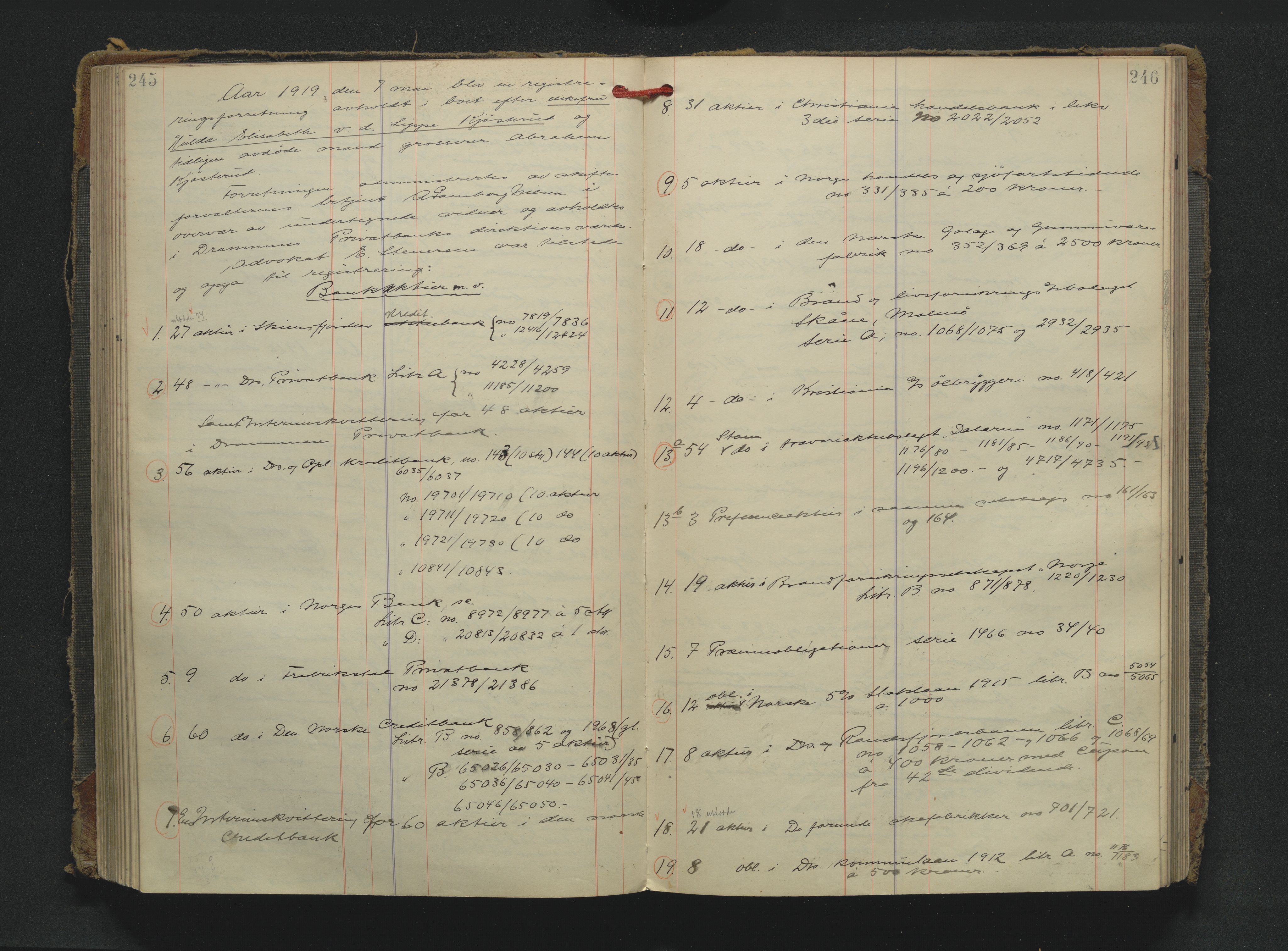 Drammen byfogd, AV/SAKO-A-222/H/Hb/Hbb/L0011: Registreringsprotokoll., 1908-1926, s. 245-246
