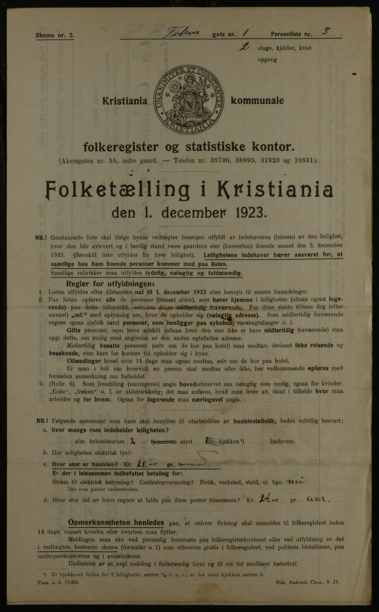 OBA, Kommunal folketelling 1.12.1923 for Kristiania, 1923, s. 127112