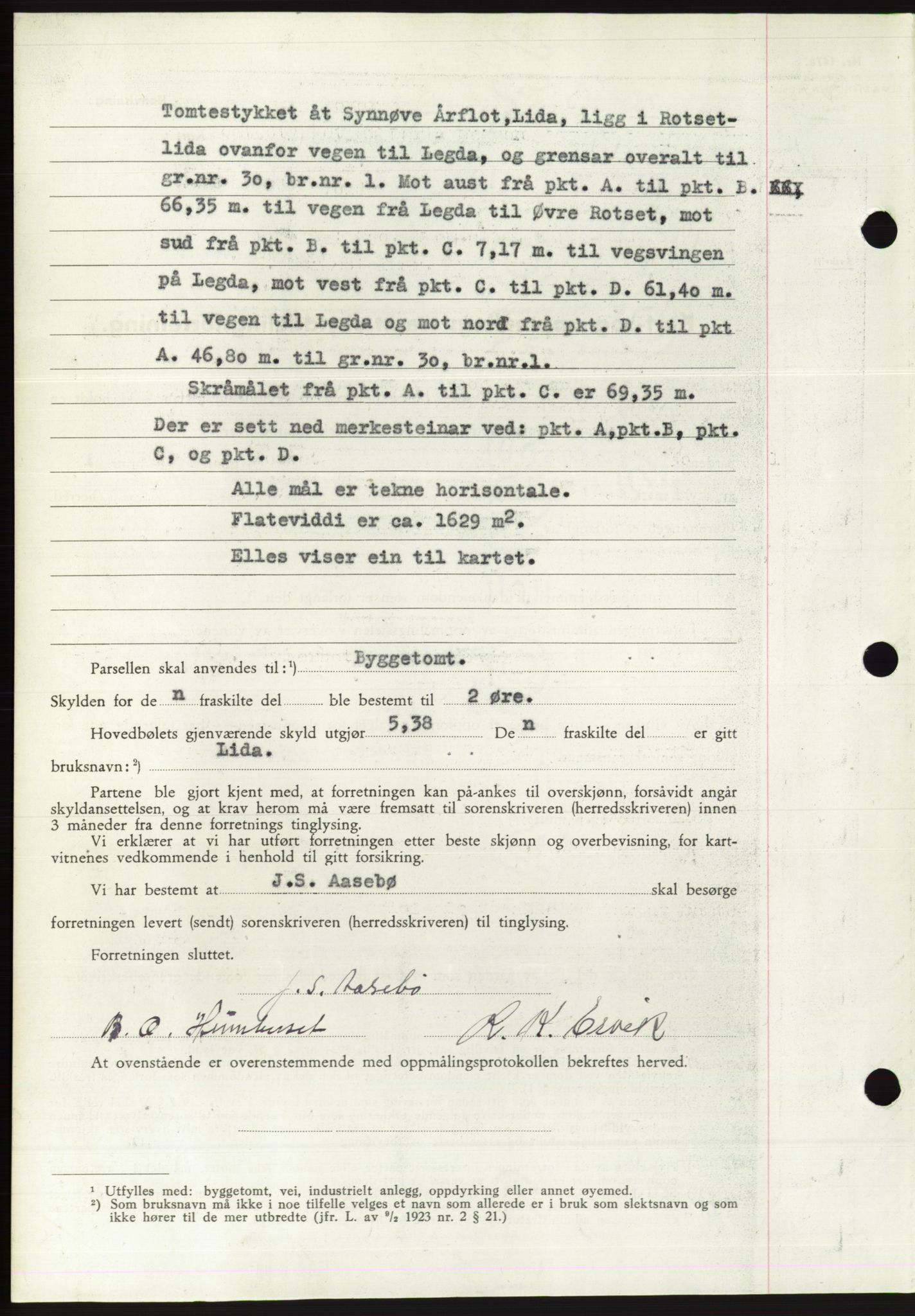 Søre Sunnmøre sorenskriveri, AV/SAT-A-4122/1/2/2C/L0075: Pantebok nr. 1A, 1943-1943, Dagboknr: 962/1943