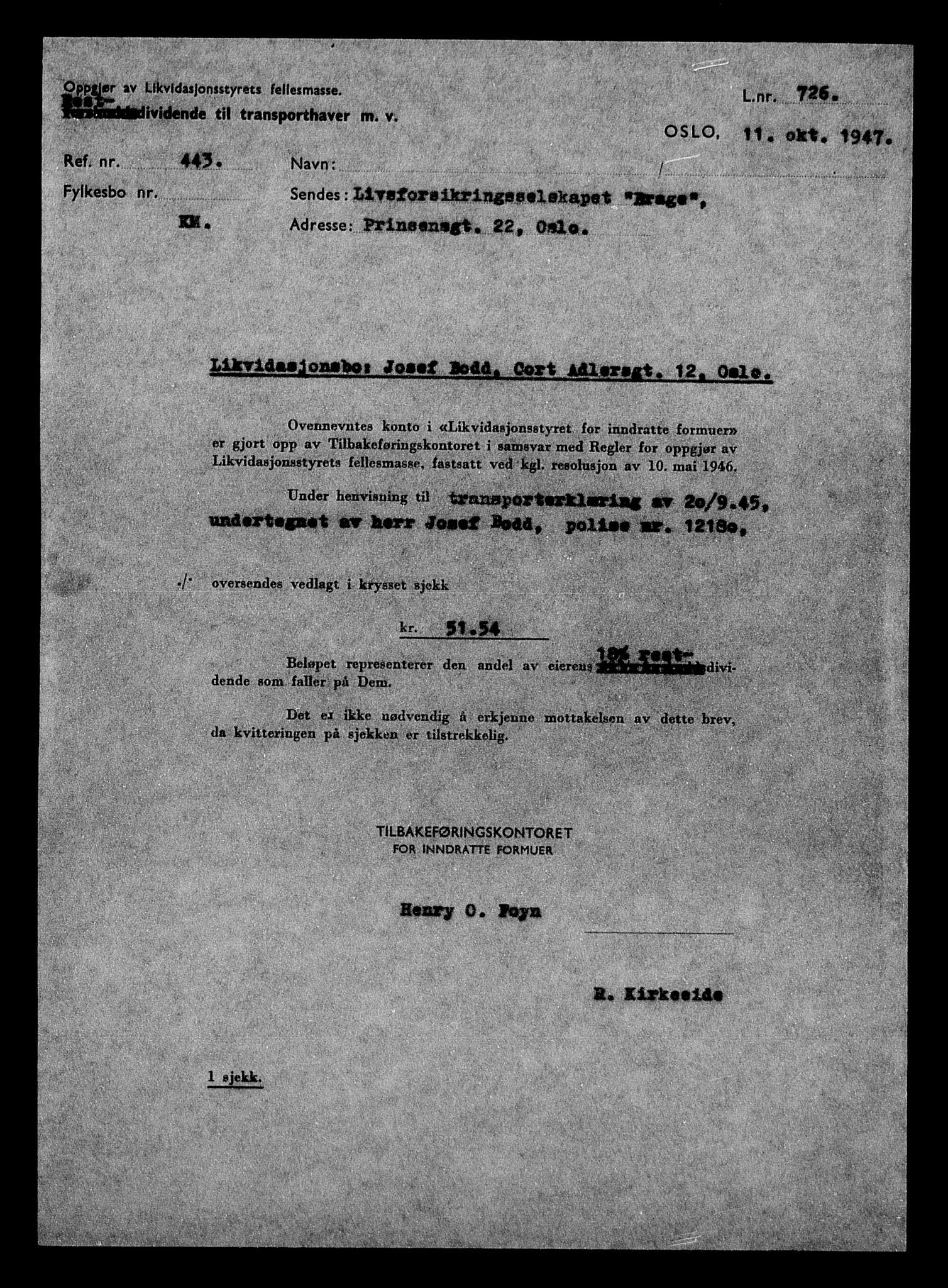 Justisdepartementet, Tilbakeføringskontoret for inndratte formuer, AV/RA-S-1564/H/Hc/Hcc/L0926: --, 1945-1947, s. 438