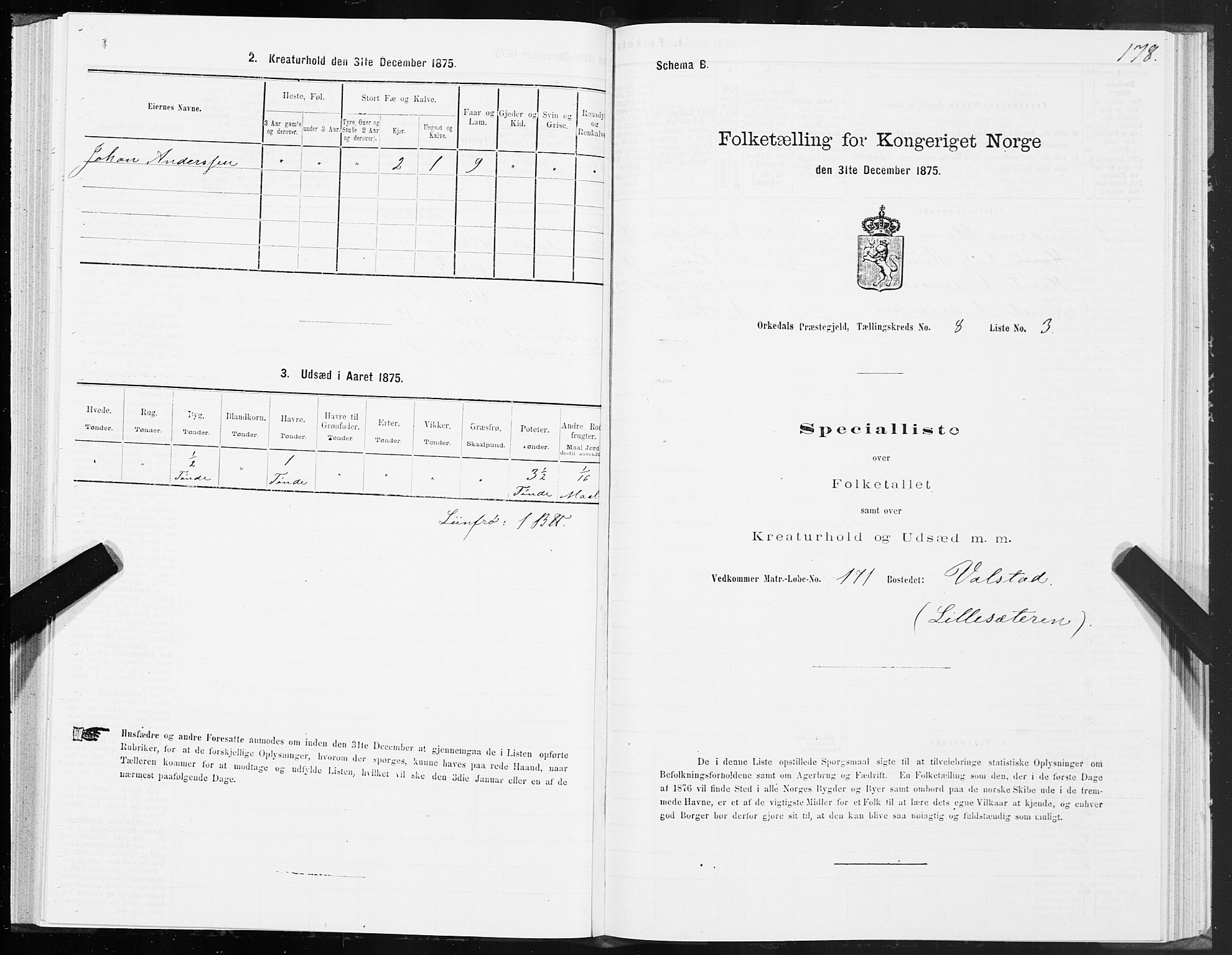 SAT, Folketelling 1875 for 1638P Orkdal prestegjeld, 1875, s. 4178