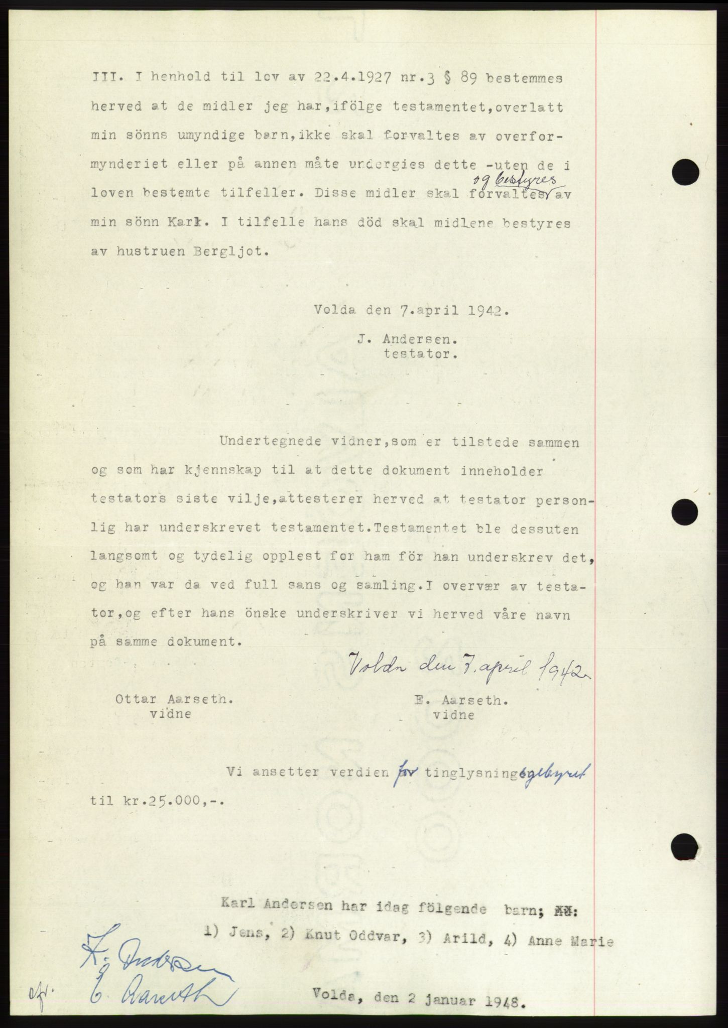Søre Sunnmøre sorenskriveri, AV/SAT-A-4122/1/2/2C/L0115: Pantebok nr. 3B, 1947-1948, Dagboknr: 20/1948