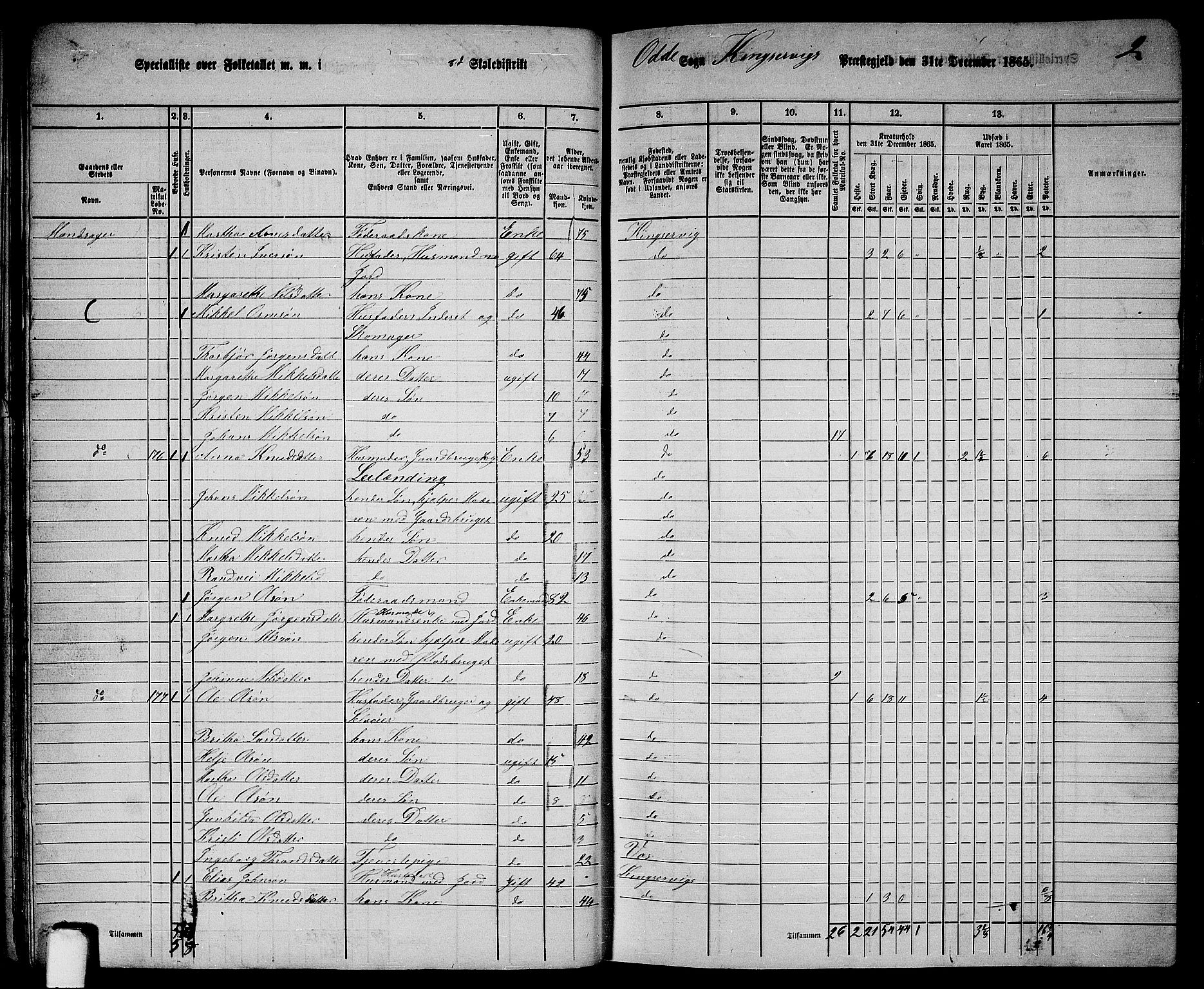 RA, Folketelling 1865 for 1230P Kinsarvik prestegjeld, 1865, s. 60