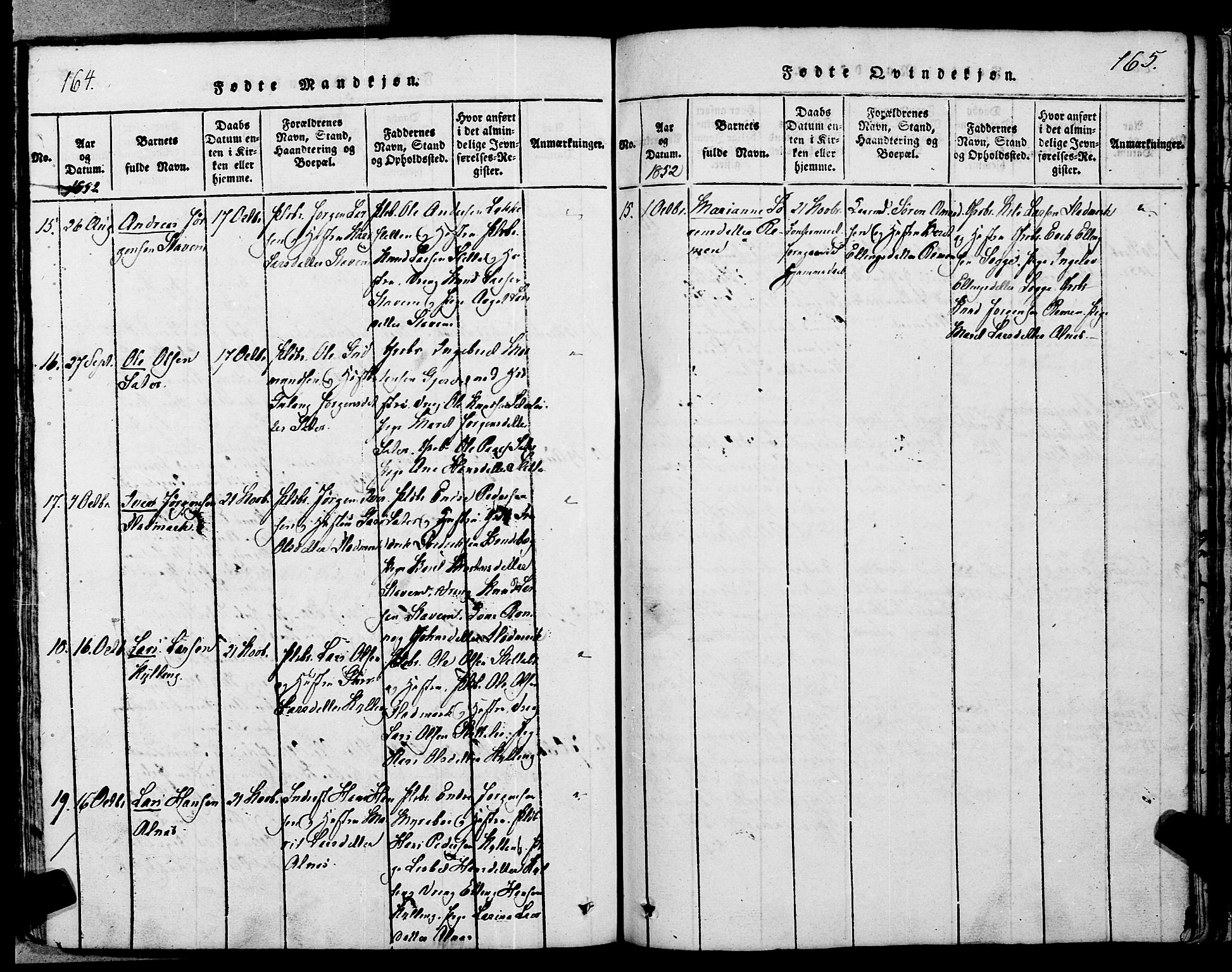 Ministerialprotokoller, klokkerbøker og fødselsregistre - Møre og Romsdal, AV/SAT-A-1454/546/L0593: Ministerialbok nr. 546A01, 1818-1853, s. 164-165