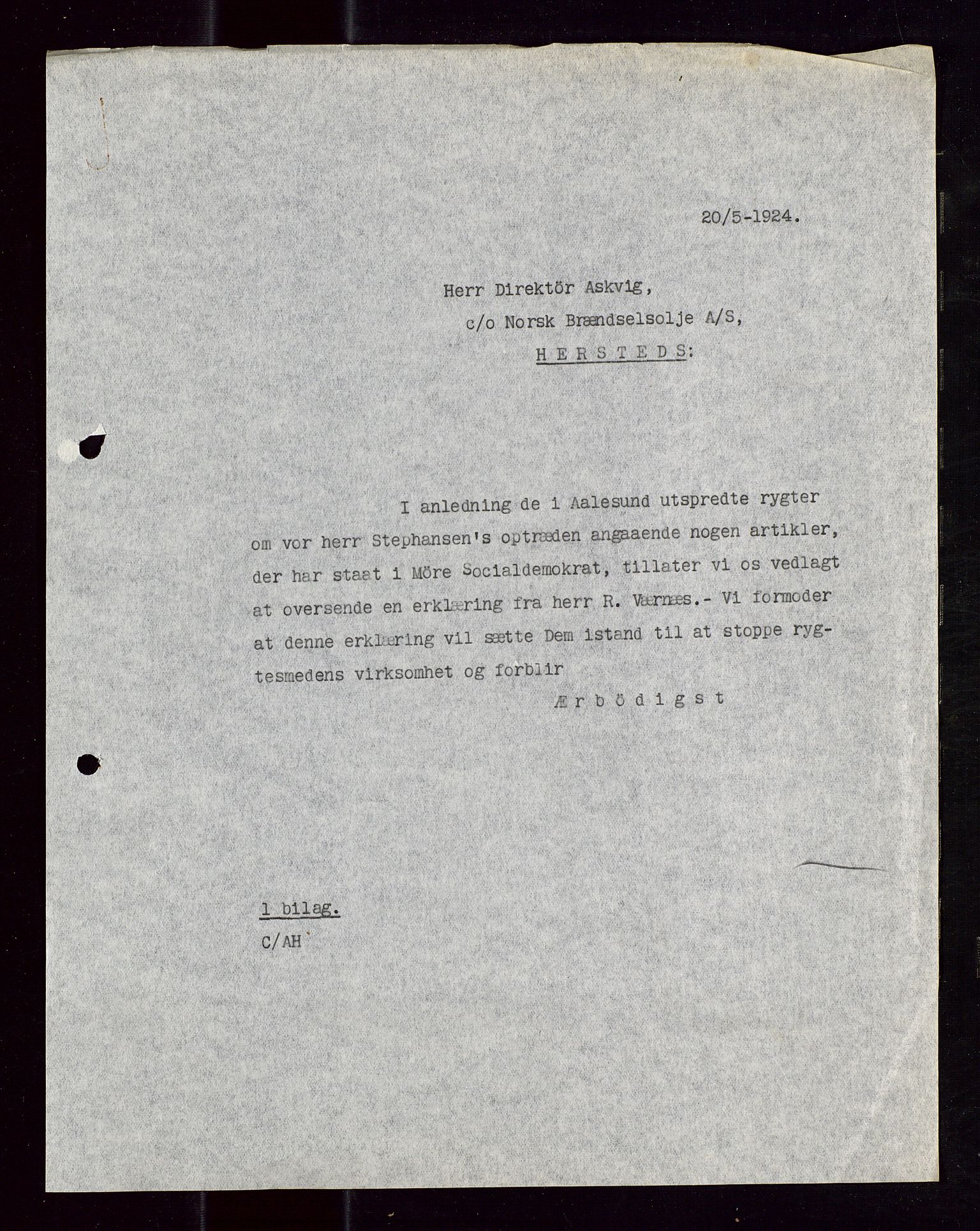 Pa 1521 - A/S Norske Shell, AV/SAST-A-101915/E/Ea/Eaa/L0013: Sjefskorrespondanse, 1924, s. 11