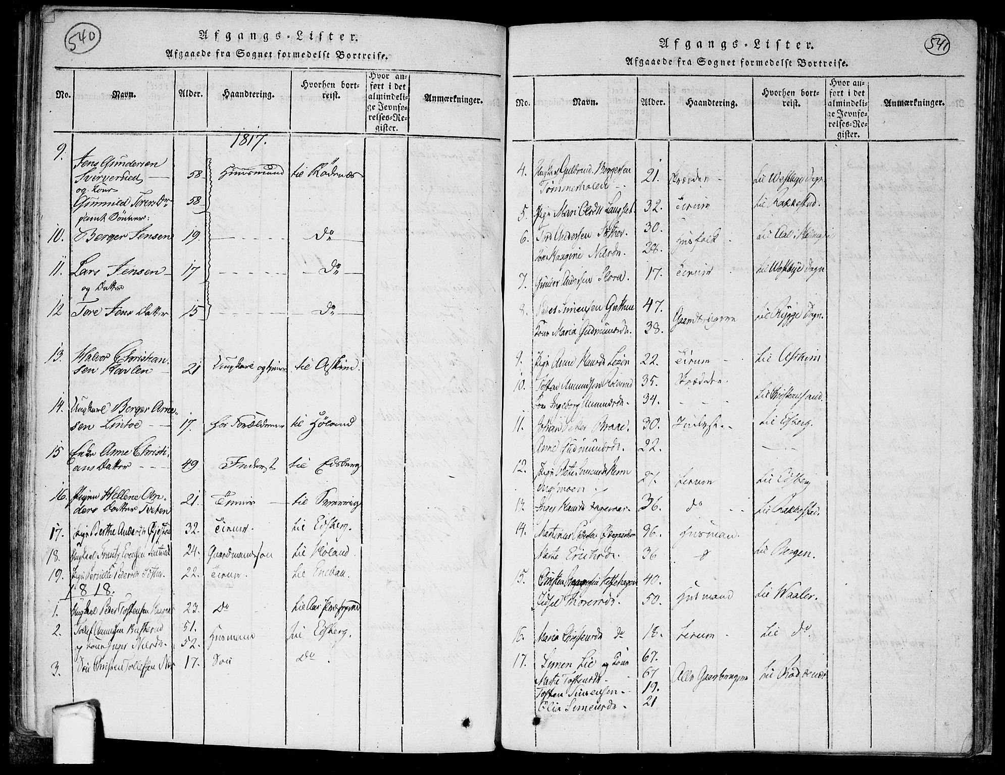 Trøgstad prestekontor Kirkebøker, SAO/A-10925/F/Fa/L0006: Ministerialbok nr. I 6, 1815-1844, s. 540-541