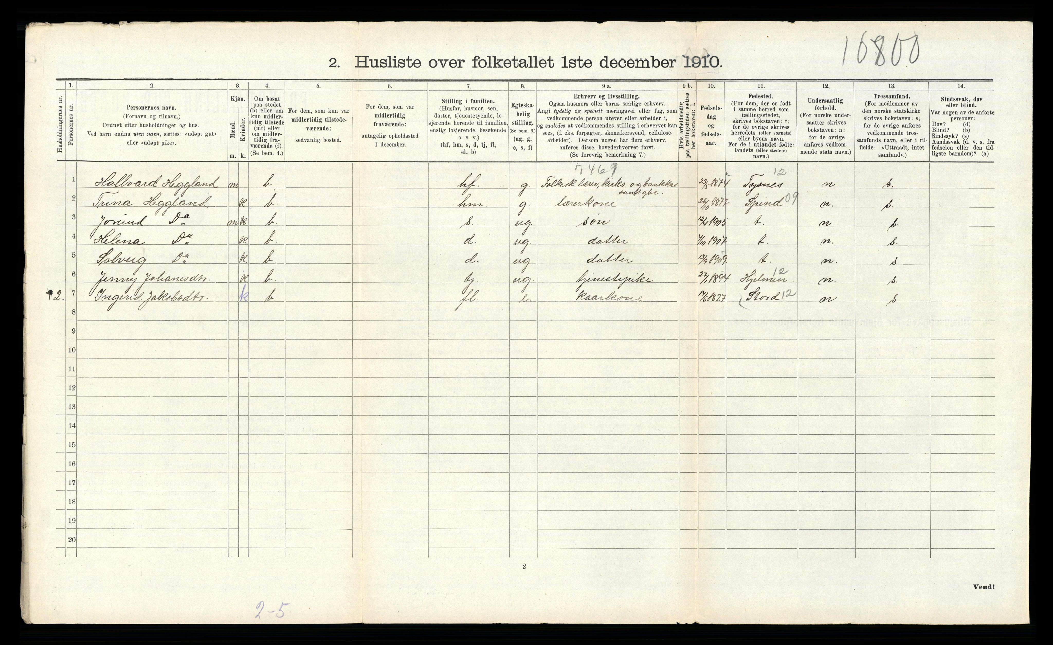 RA, Folketelling 1910 for 1218 Finnås herred, 1910, s. 1685