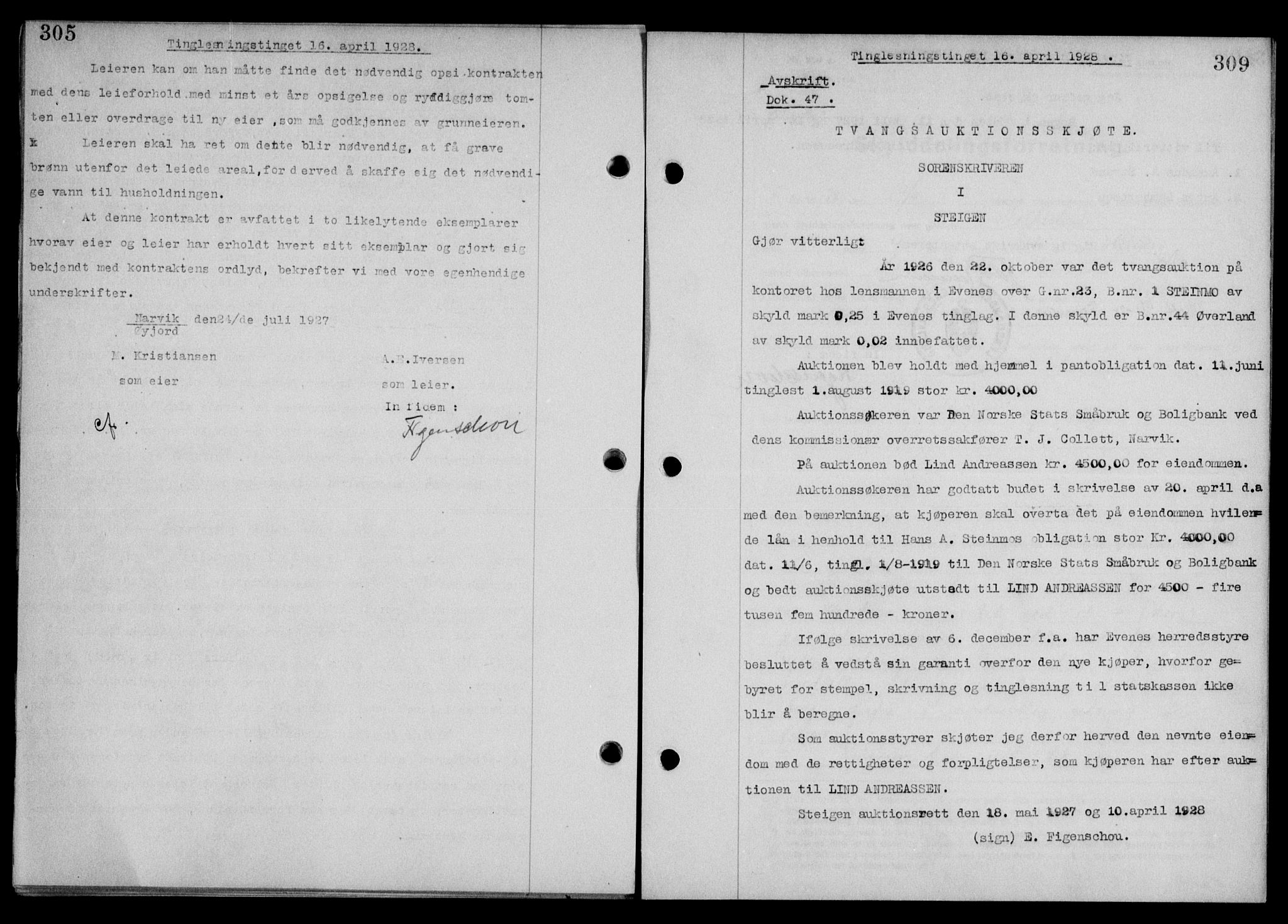 Steigen og Ofoten sorenskriveri, SAT/A-0030/1/2/2C/L0015/0002: Pantebok nr. 16 og 17-I, 1927-1928, Tingl.dato: 16.04.1928