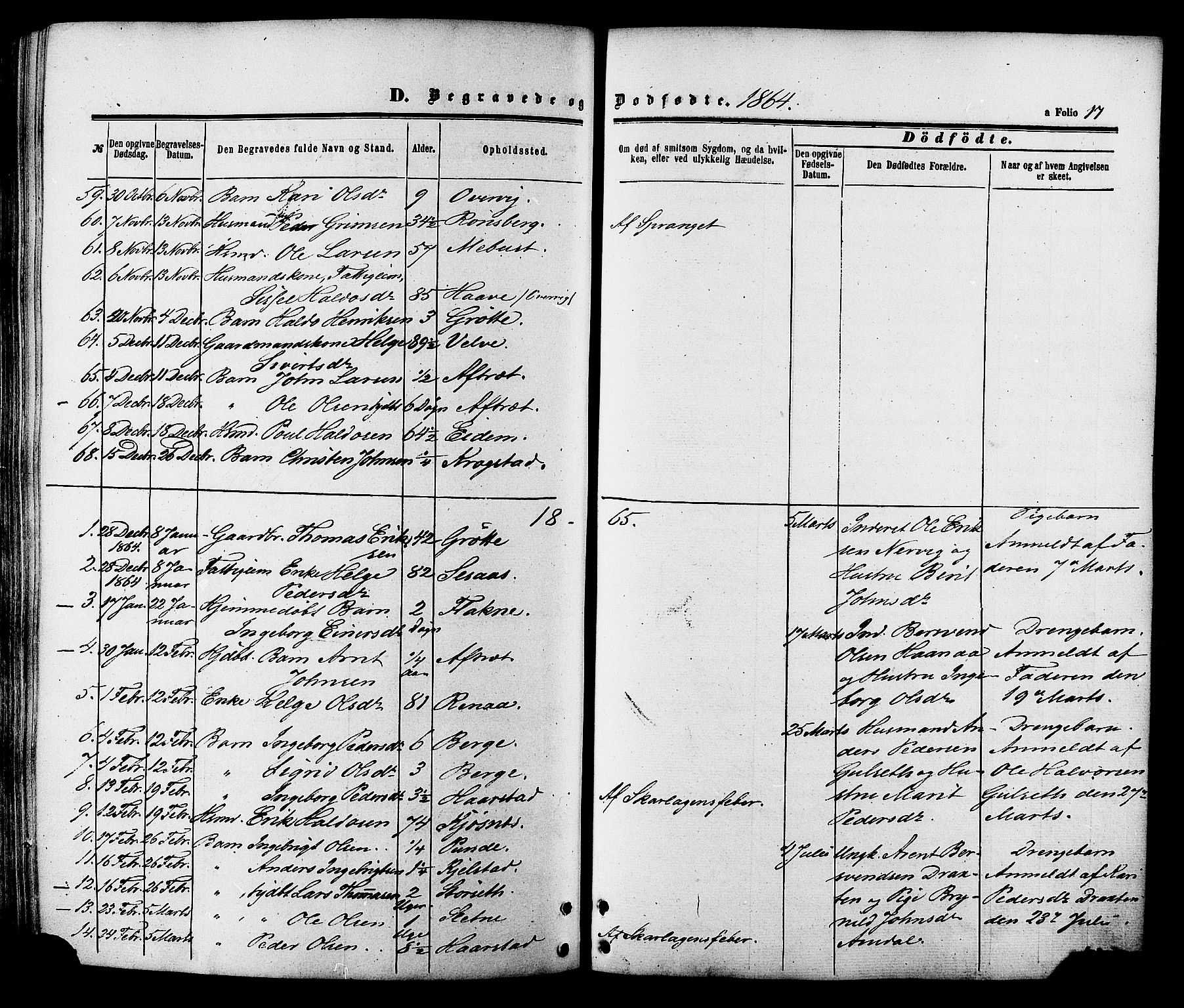 Ministerialprotokoller, klokkerbøker og fødselsregistre - Sør-Trøndelag, SAT/A-1456/695/L1147: Ministerialbok nr. 695A07, 1860-1877, s. 17