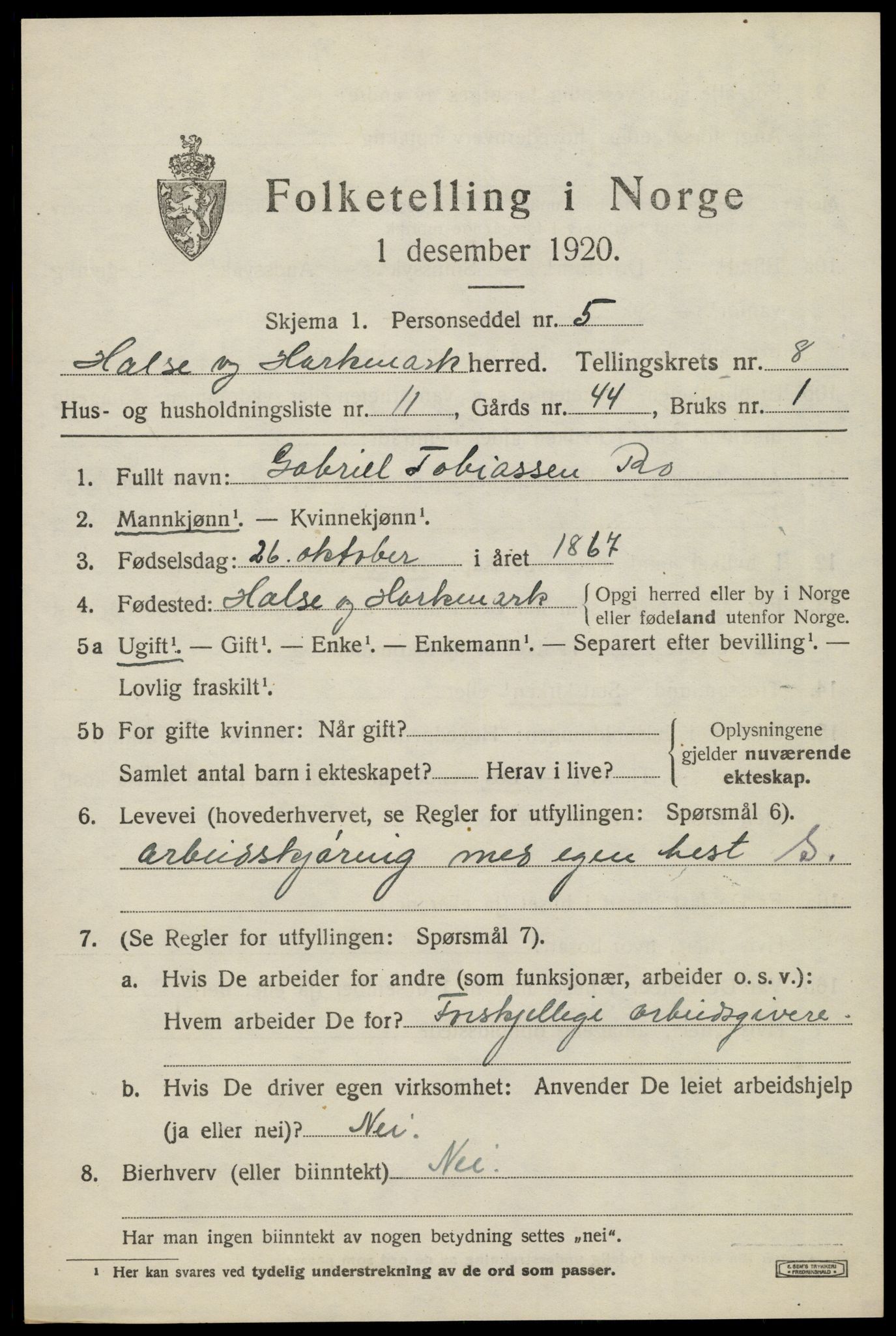 SAK, Folketelling 1920 for 1019 Halse og Harkmark herred, 1920, s. 4427