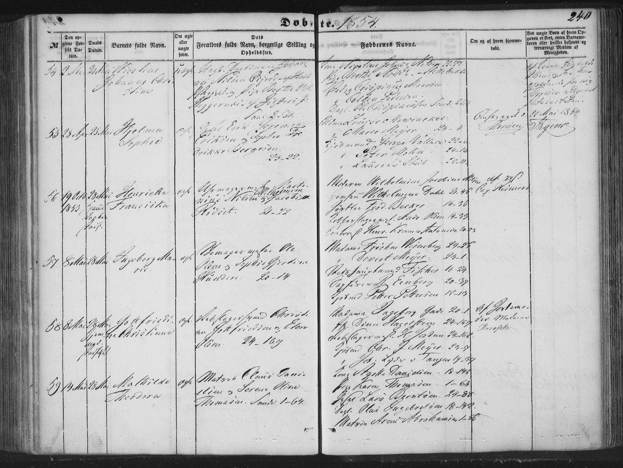 Korskirken sokneprestembete, AV/SAB-A-76101/H/Haa/L0017: Ministerialbok nr. B 3, 1851-1857, s. 240
