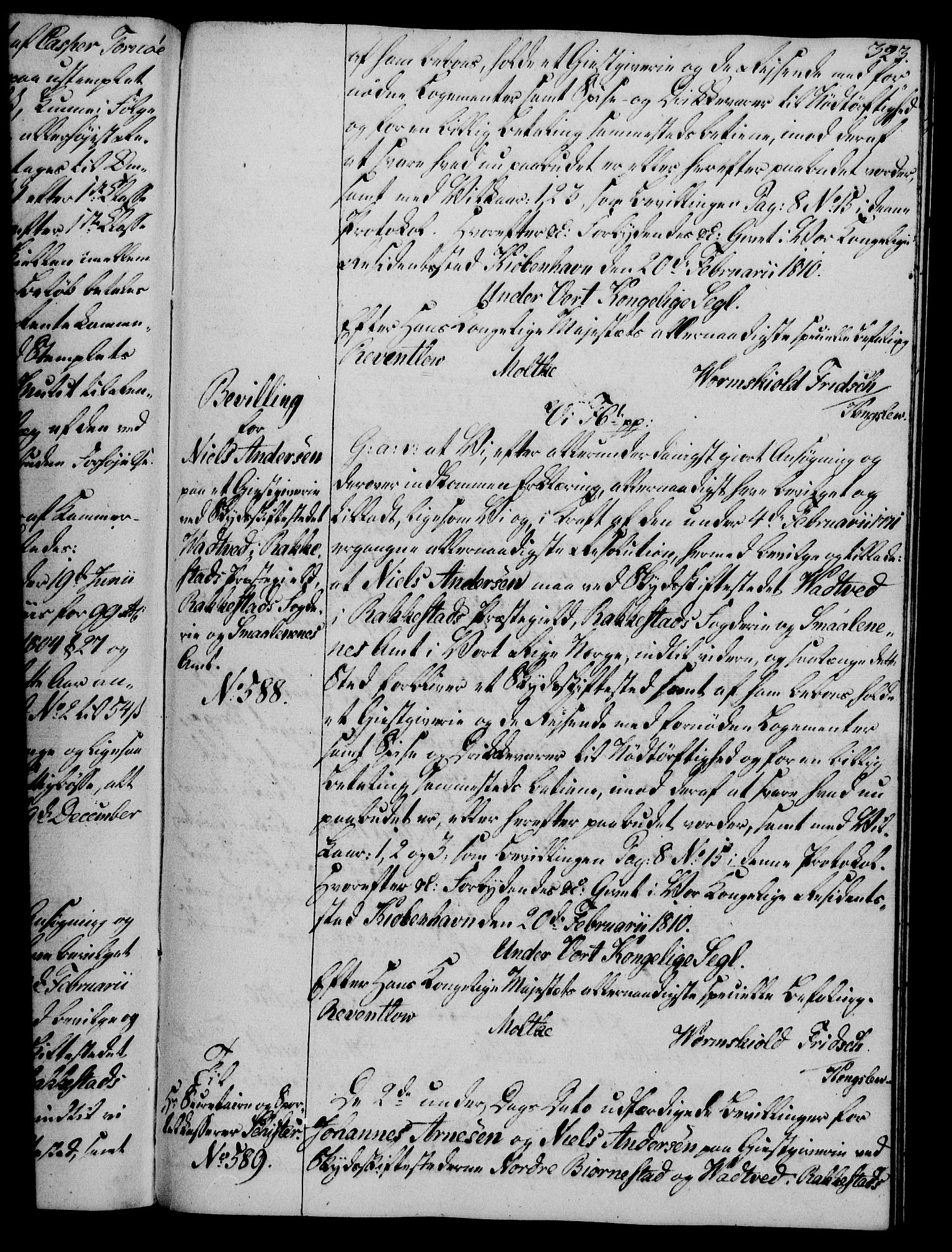 Rentekammeret, Kammerkanselliet, RA/EA-3111/G/Gg/Gga/L0019: Norsk ekspedisjonsprotokoll med register (merket RK 53.19), 1807-1810, s. 323
