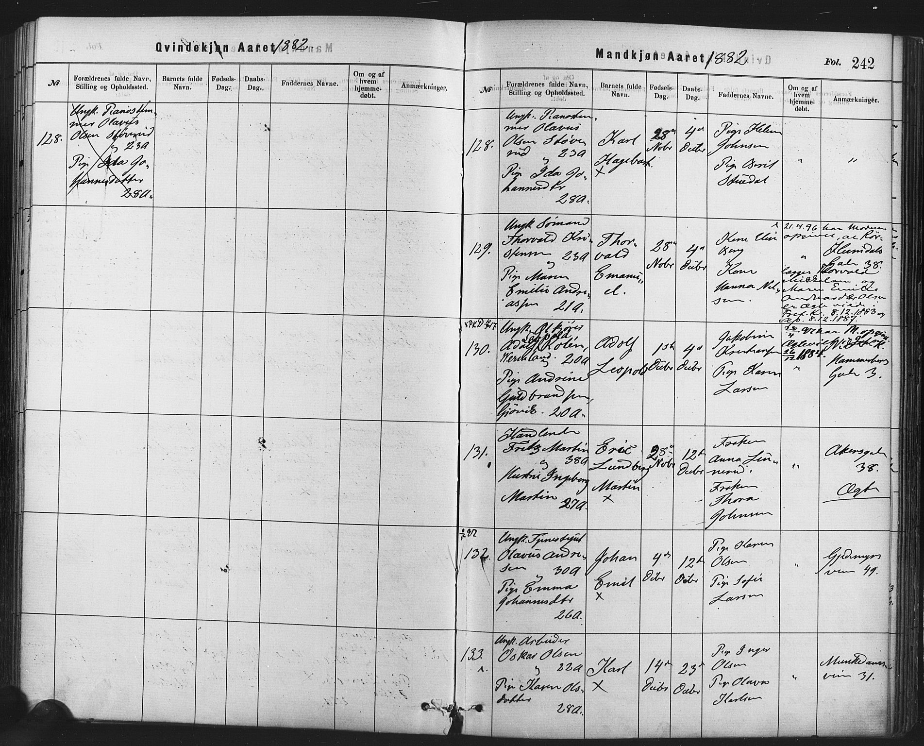 Rikshospitalet prestekontor Kirkebøker, AV/SAO-A-10309b/F/L0006: Ministerialbok nr. 6, 1871-1885, s. 242