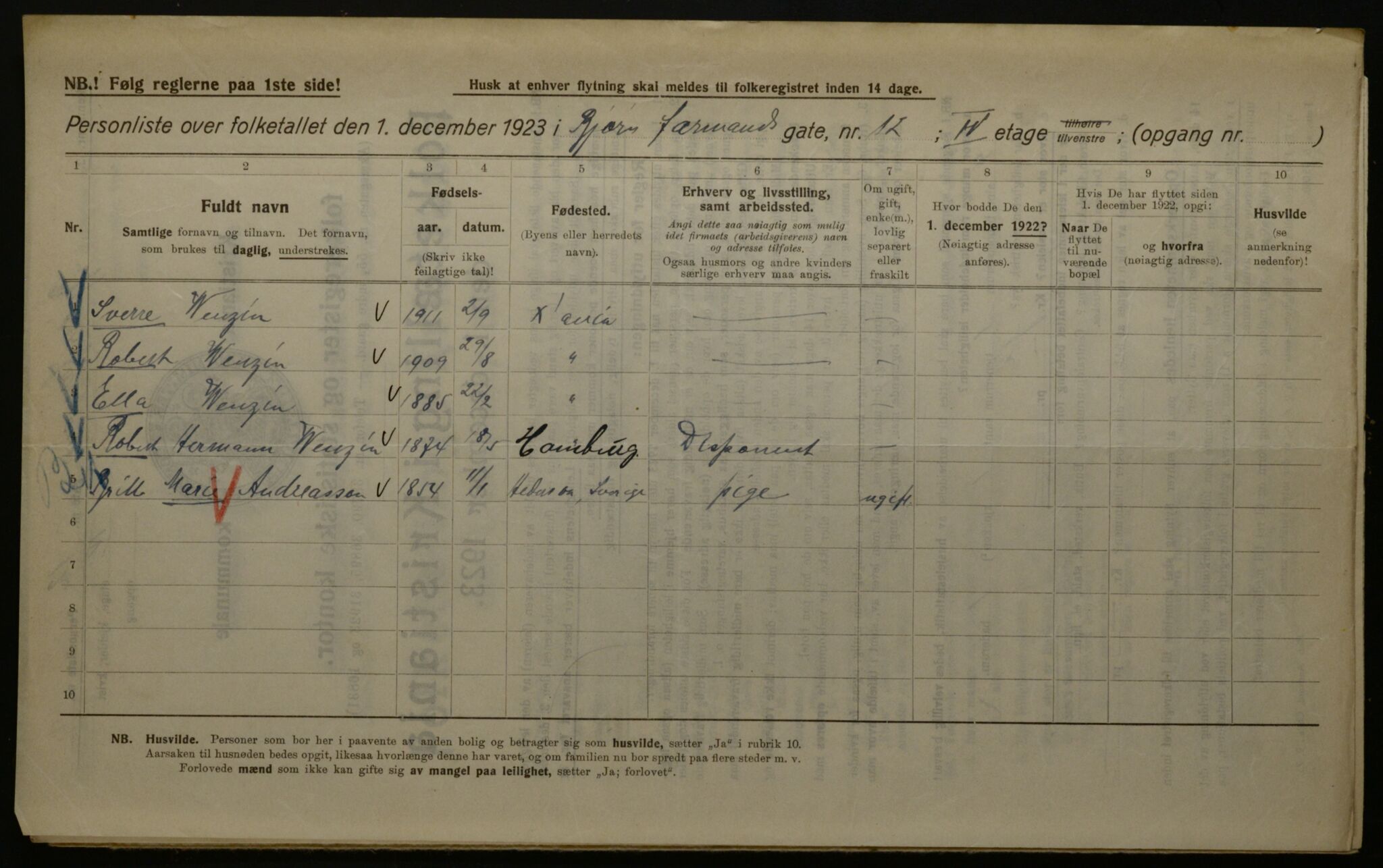 OBA, Kommunal folketelling 1.12.1923 for Kristiania, 1923, s. 7736