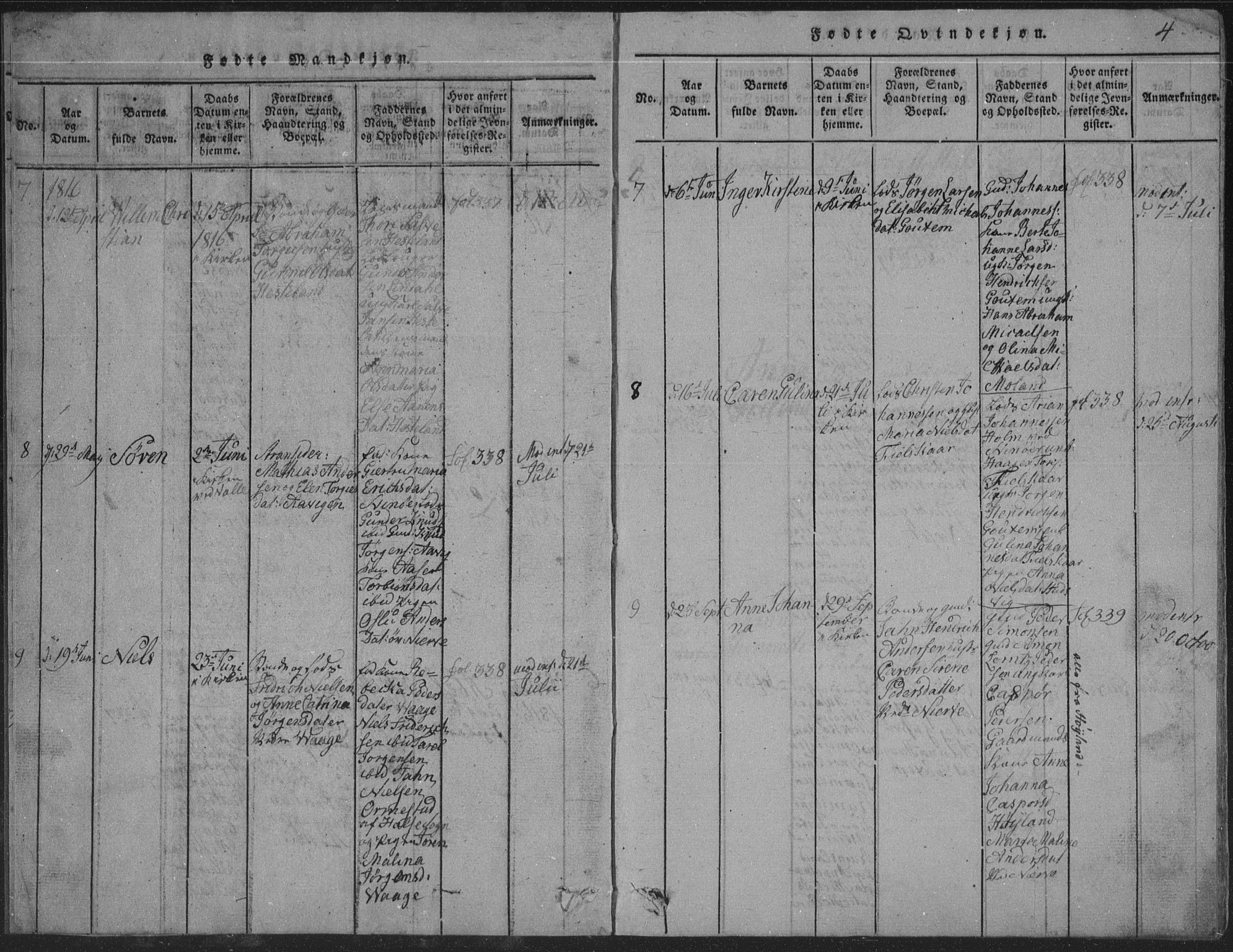 Sør-Audnedal sokneprestkontor, AV/SAK-1111-0039/F/Fb/Fba/L0001: Klokkerbok nr. B 1, 1815-1850, s. 4