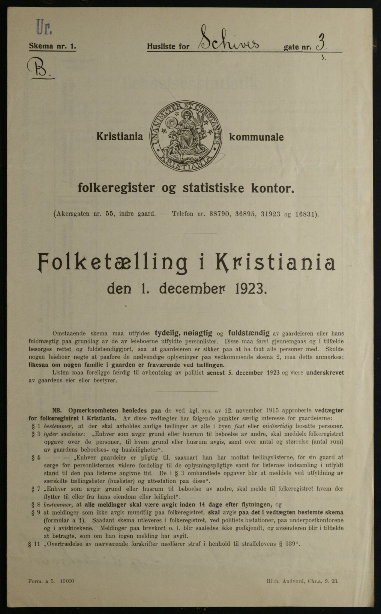 OBA, Kommunal folketelling 1.12.1923 for Kristiania, 1923, s. 99353