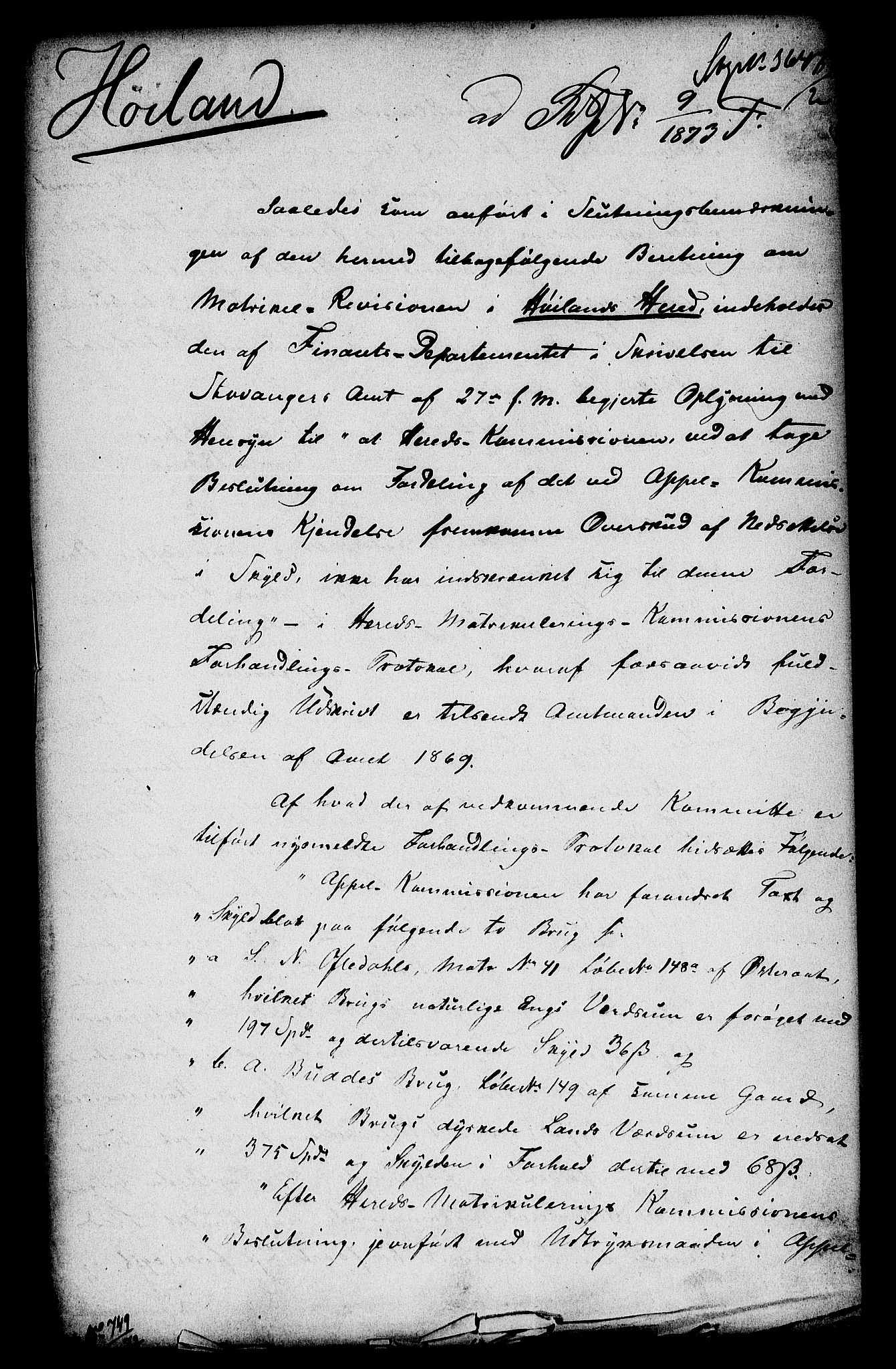 Matrikkelrevisjonen av 1863, AV/RA-S-1530/F/Fe/L0201: Høyland, 1863