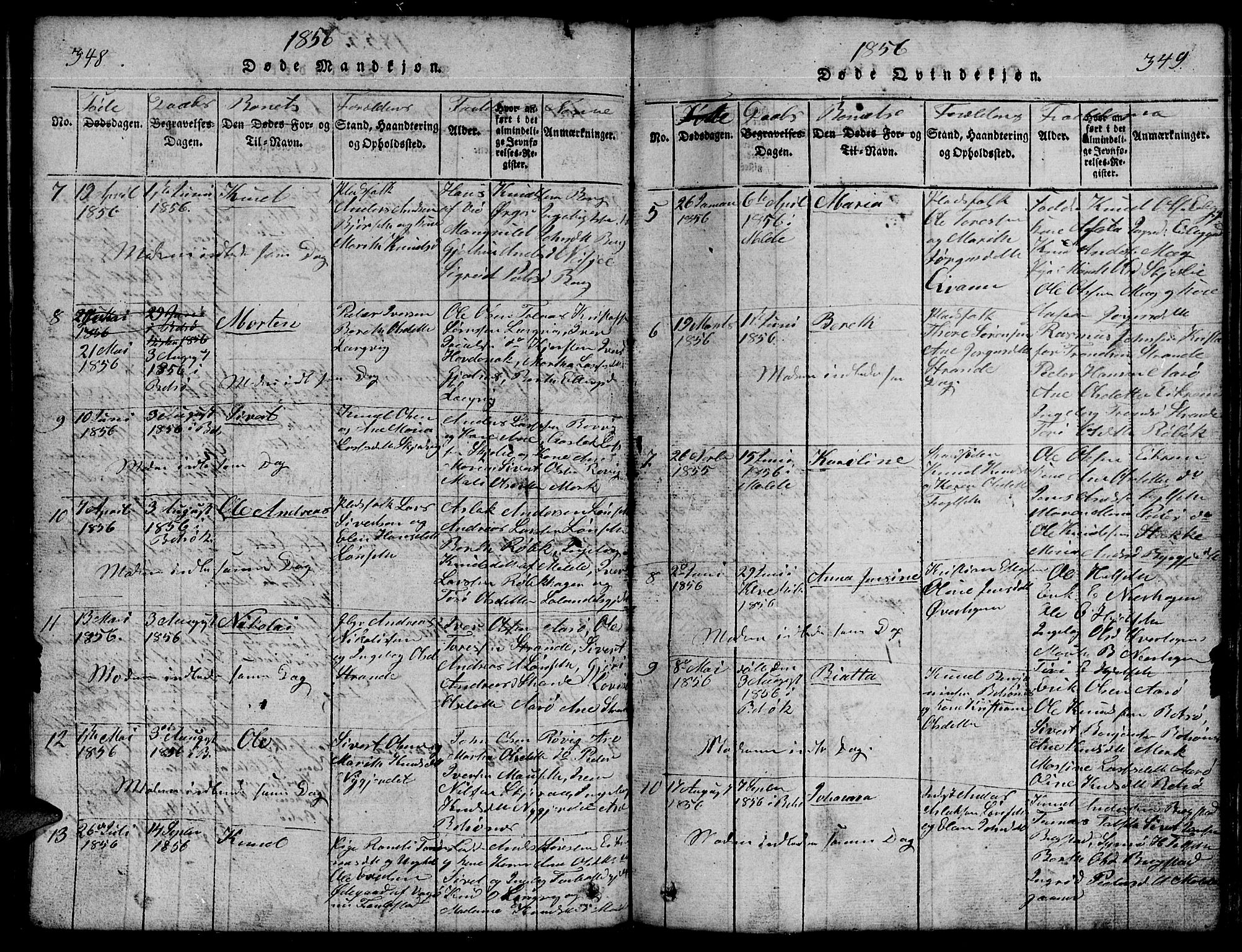 Ministerialprotokoller, klokkerbøker og fødselsregistre - Møre og Romsdal, SAT/A-1454/555/L0665: Klokkerbok nr. 555C01, 1818-1868, s. 348-349