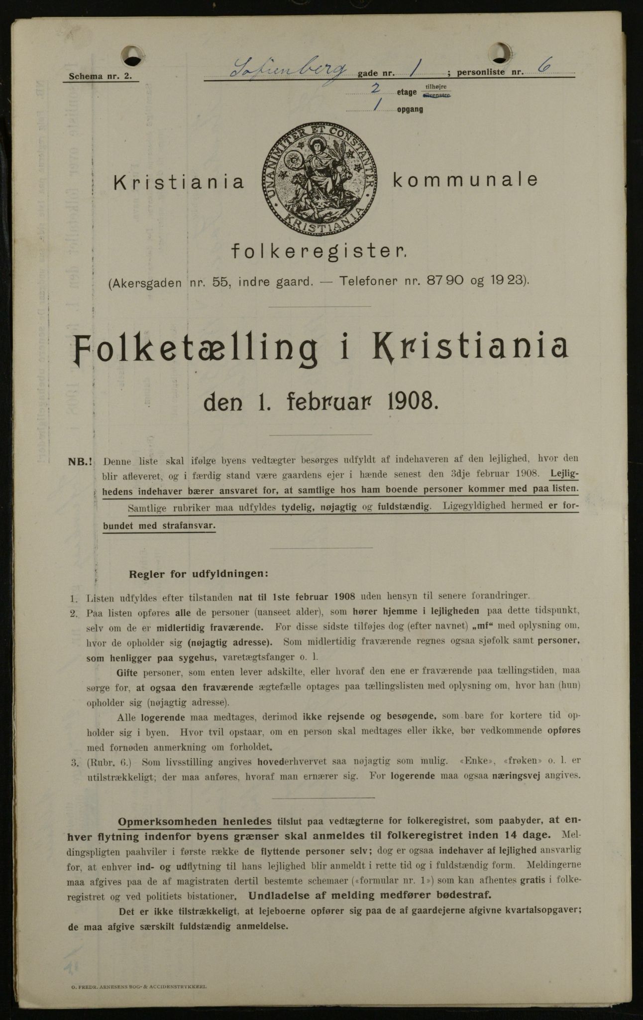 OBA, Kommunal folketelling 1.2.1908 for Kristiania kjøpstad, 1908, s. 88312