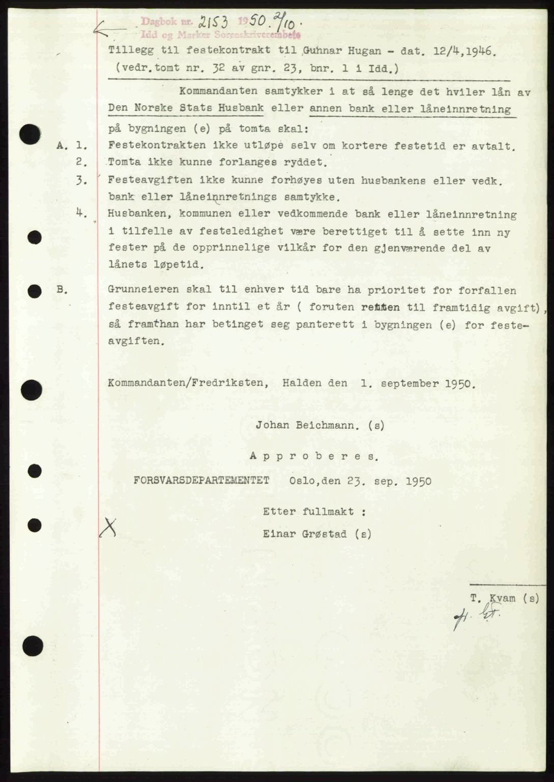 Idd og Marker sorenskriveri, SAO/A-10283/G/Gb/Gbb/L0009: Pantebok nr. A9, 1946-1947, Dagboknr: 2153/1950