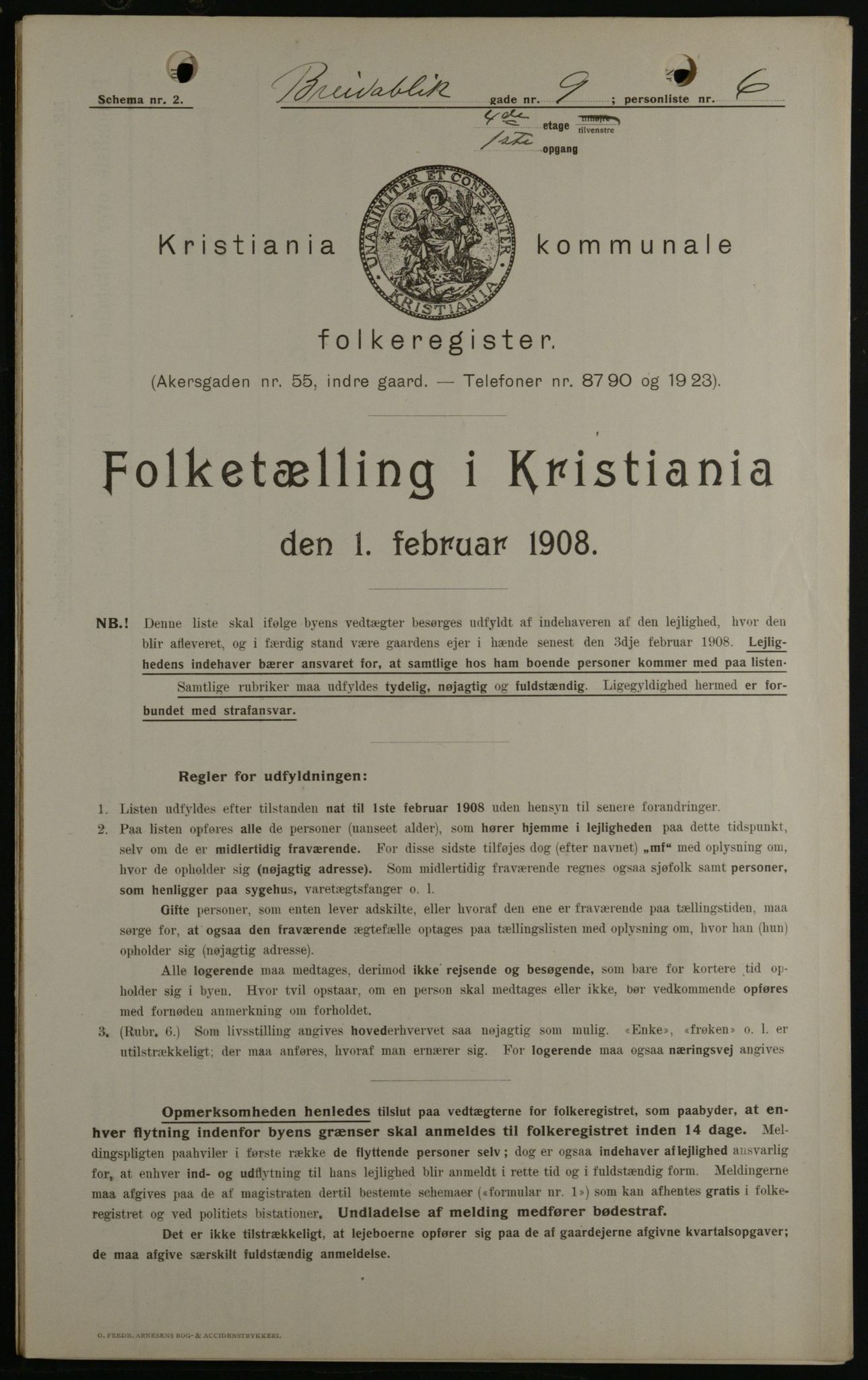 OBA, Kommunal folketelling 1.2.1908 for Kristiania kjøpstad, 1908, s. 7874