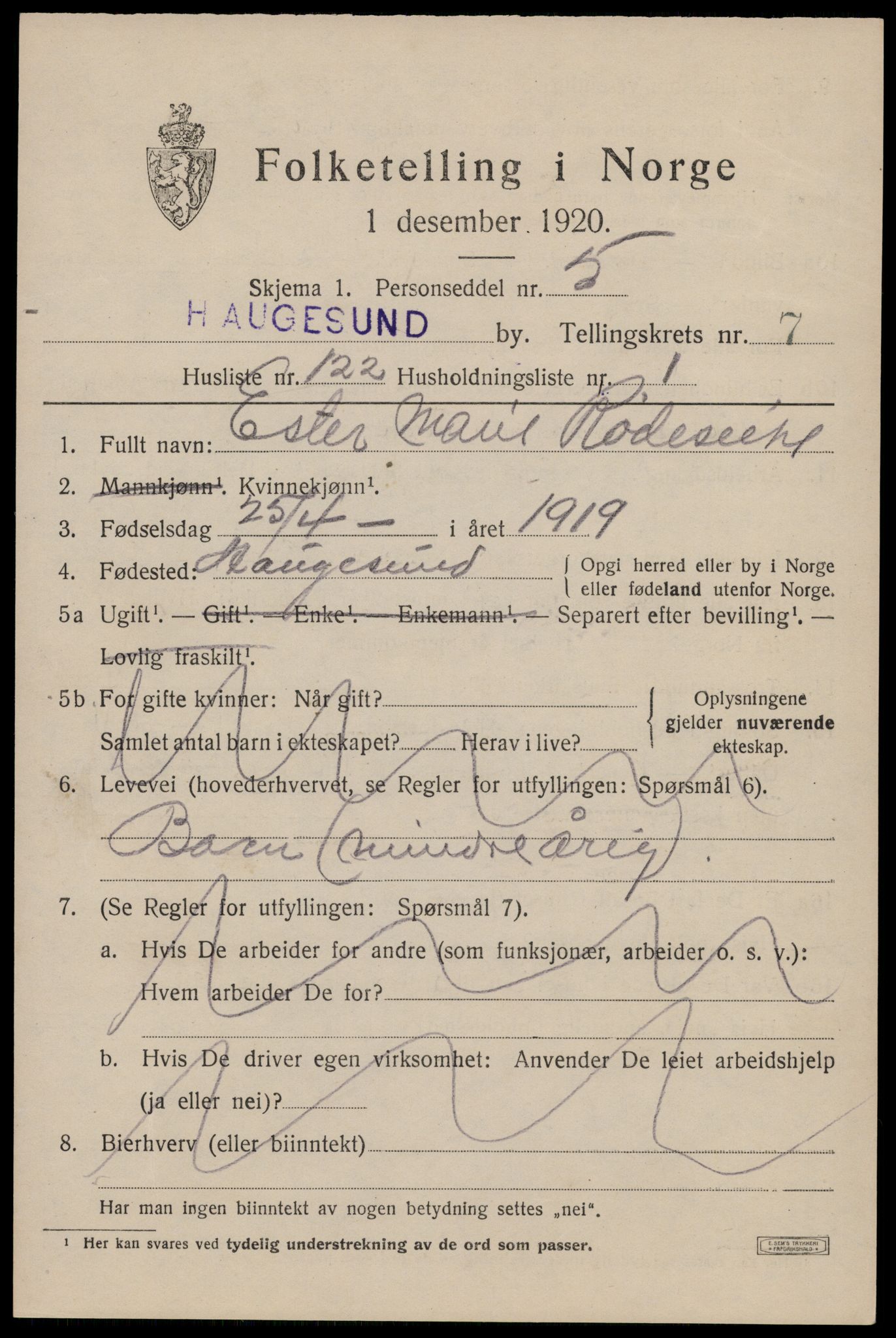SAST, Folketelling 1920 for 1106 Haugesund kjøpstad, 1920, s. 27207