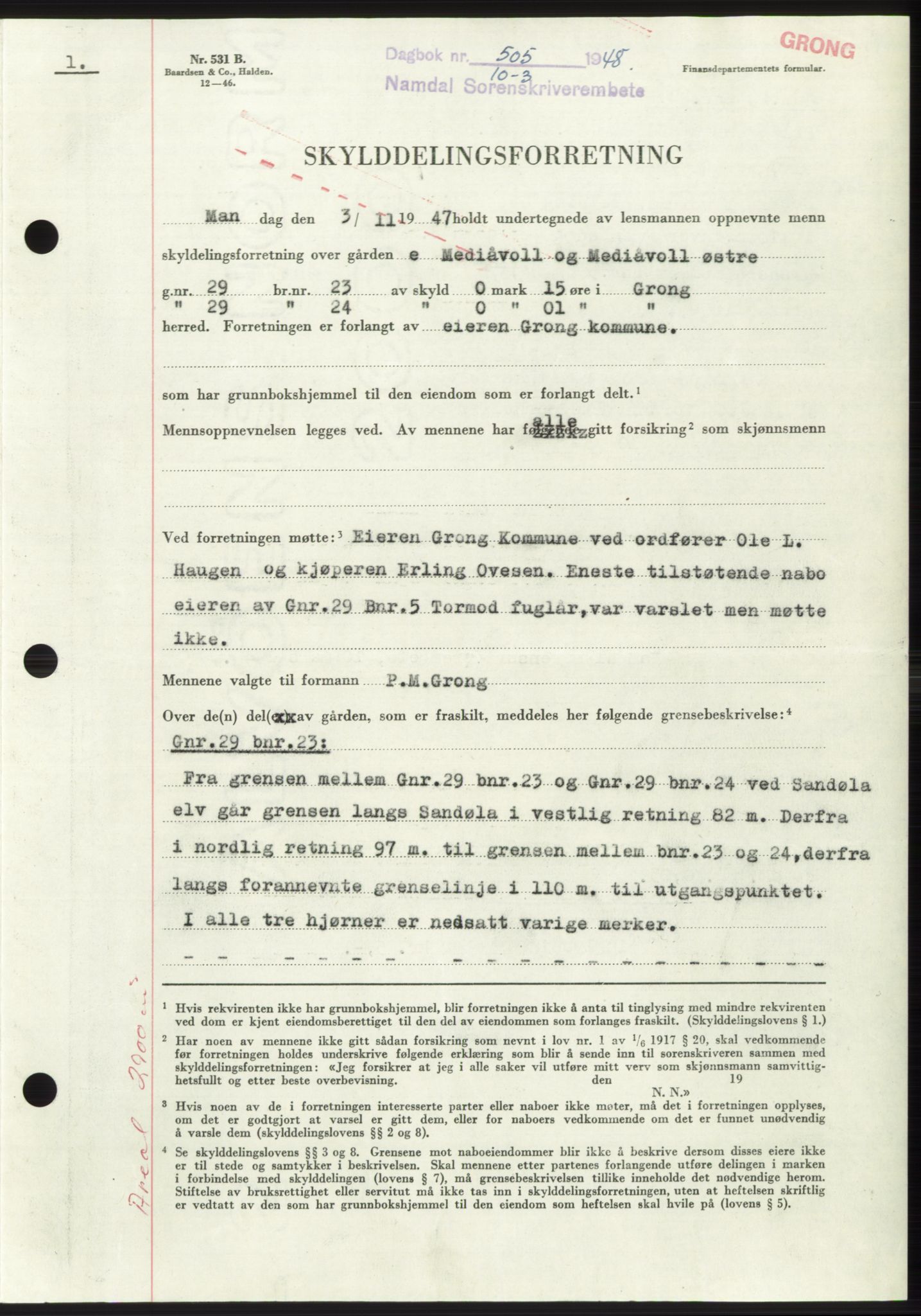 Namdal sorenskriveri, SAT/A-4133/1/2/2C: Pantebok nr. -, 1947-1948, Dagboknr: 505/1948