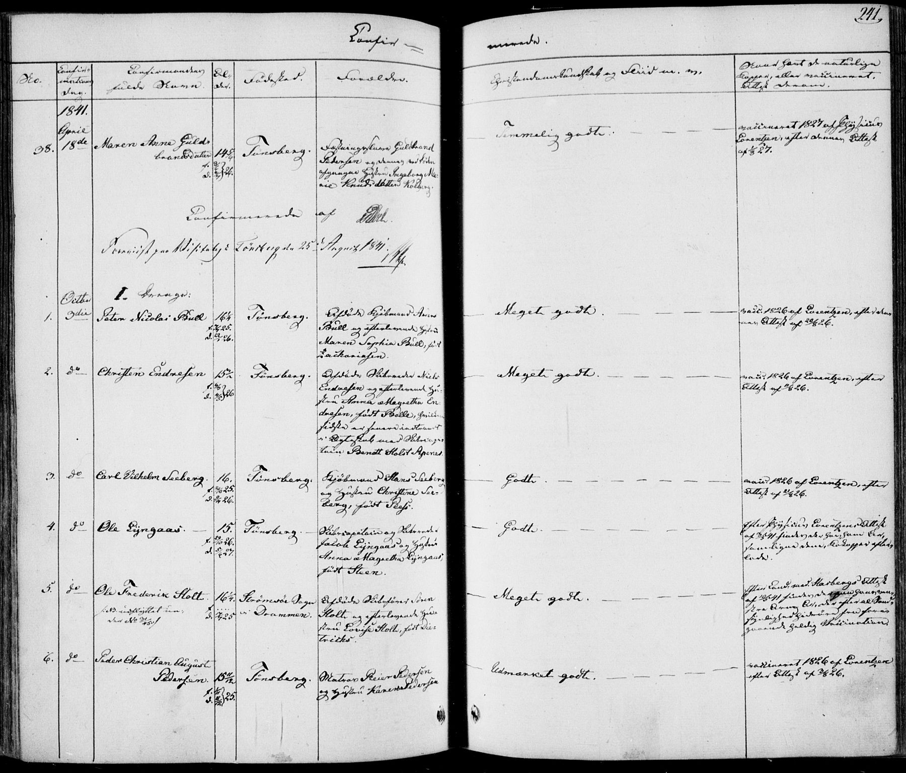 Tønsberg kirkebøker, AV/SAKO-A-330/F/Fa/L0006: Ministerialbok nr. I 6, 1836-1844, s. 241