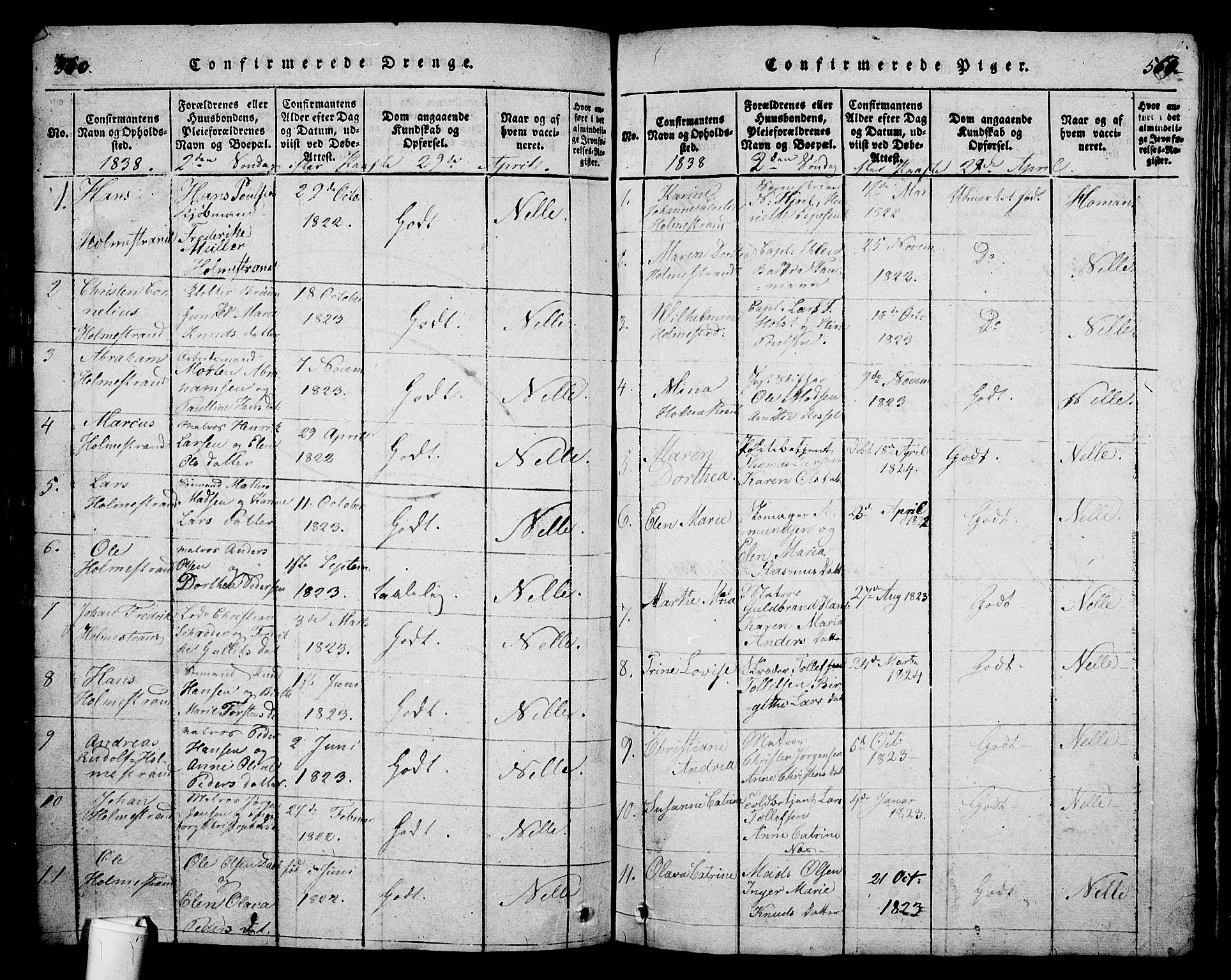 Holmestrand kirkebøker, AV/SAKO-A-346/G/Ga/L0001: Klokkerbok nr. 1, 1814-1848, s. 560-561