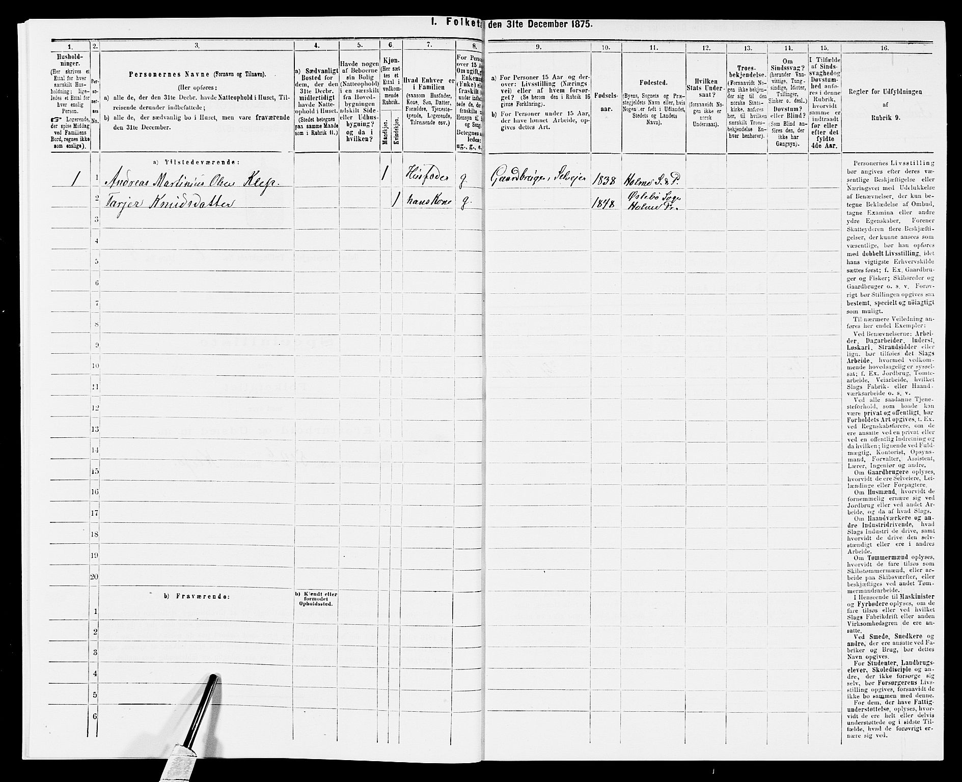 SAK, Folketelling 1875 for 1020P Holum prestegjeld, 1875, s. 53