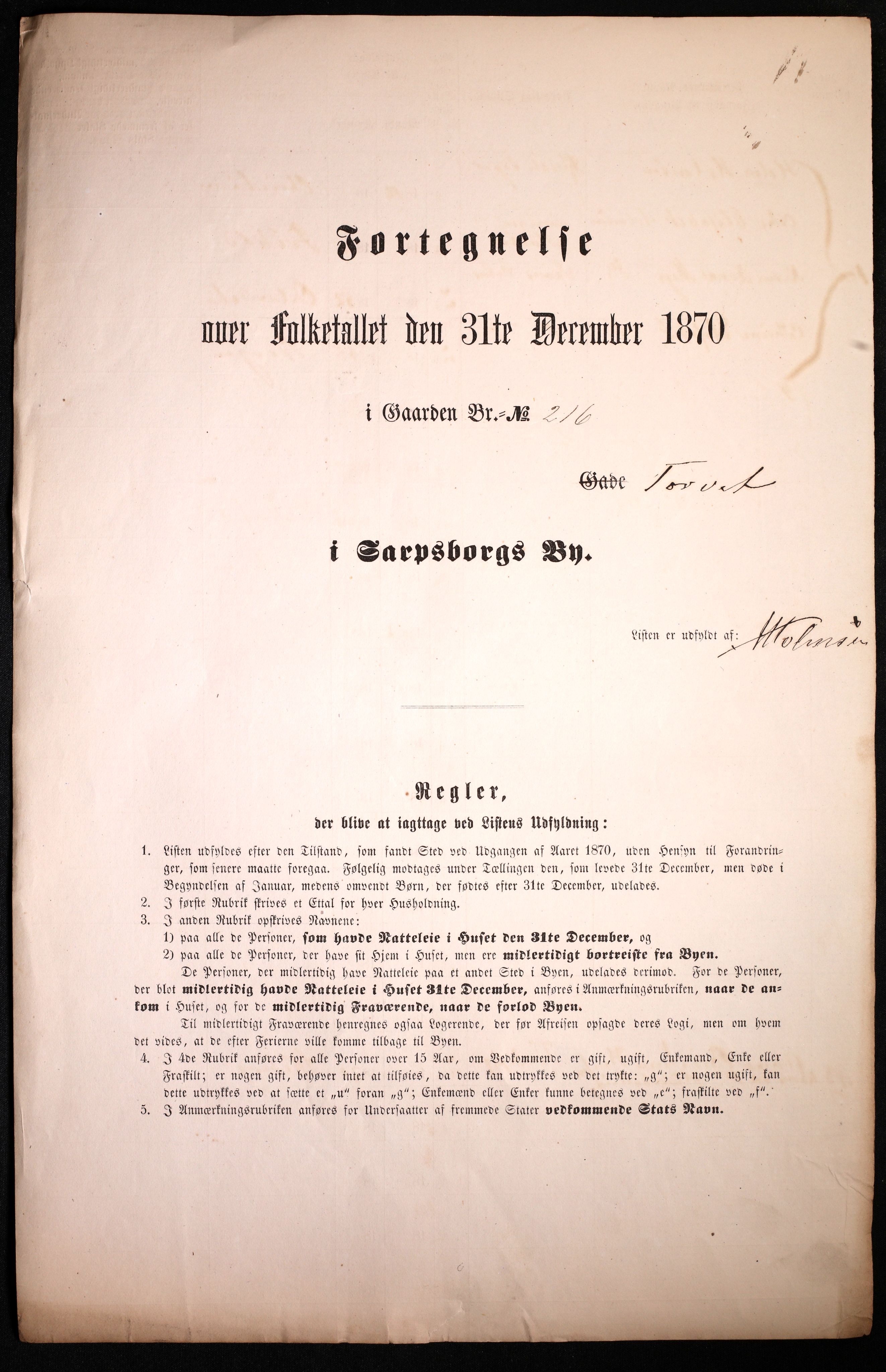 RA, Folketelling 1870 for 0102 Sarpsborg kjøpstad, 1870, s. 17