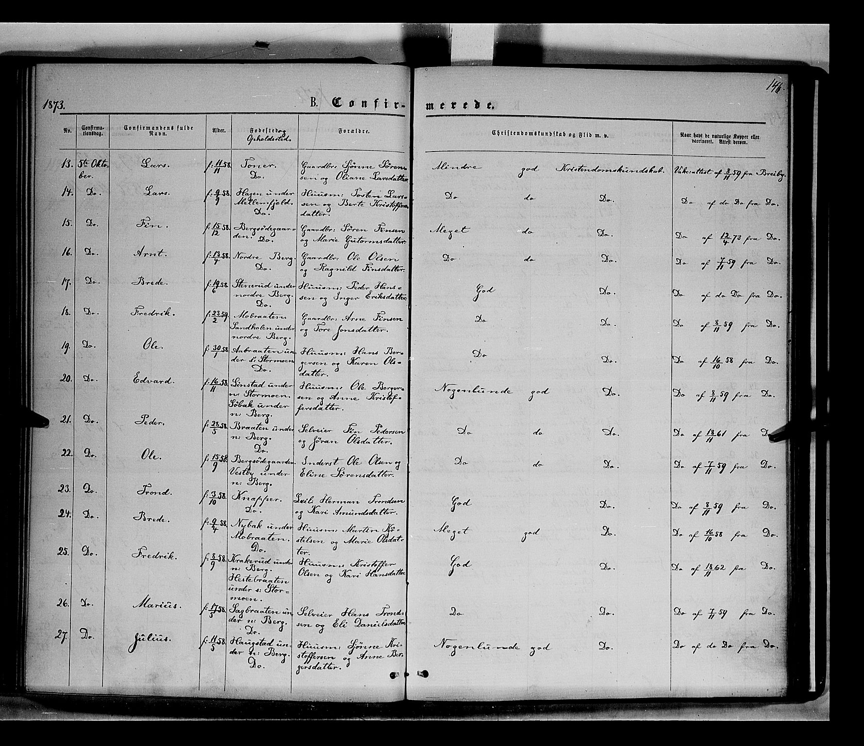 Nord-Odal prestekontor, AV/SAH-PREST-032/H/Ha/Haa/L0004: Ministerialbok nr. 4, 1866-1873, s. 146