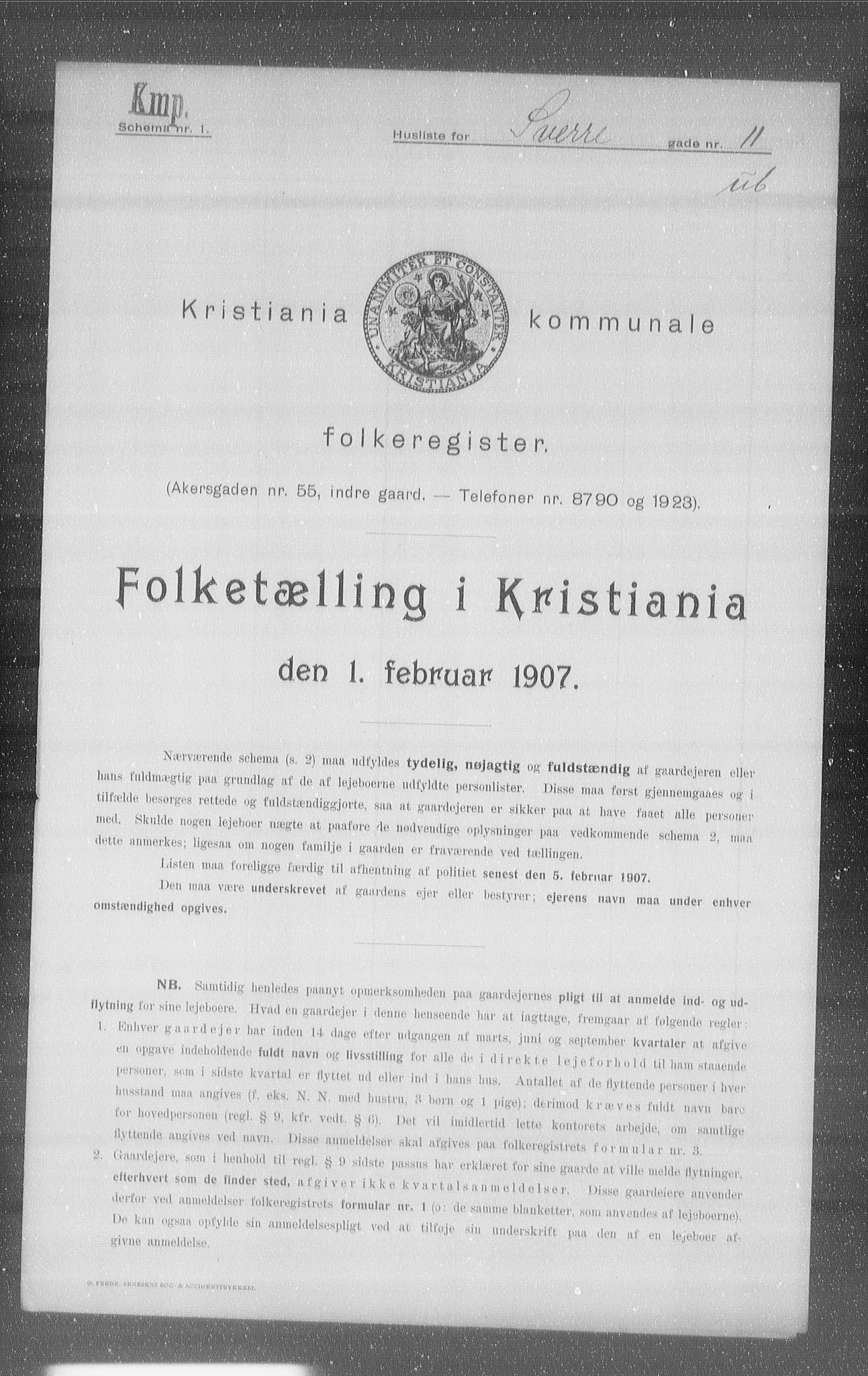 OBA, Kommunal folketelling 1.2.1907 for Kristiania kjøpstad, 1907, s. 53916