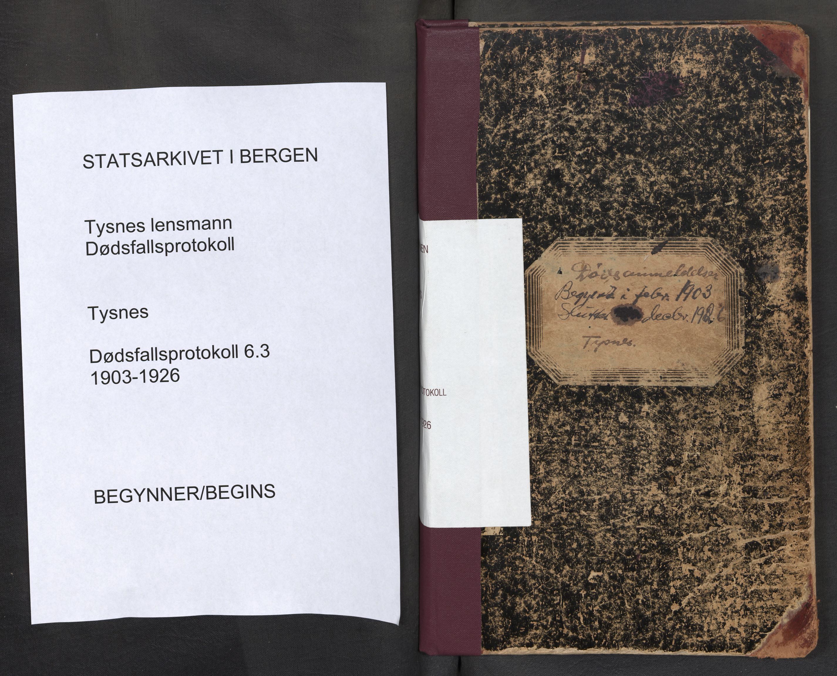 Lensmannen i Tysnes, AV/SAB-A-35401/0006/L0003: Dødsfallprotokoll, 1903-1926