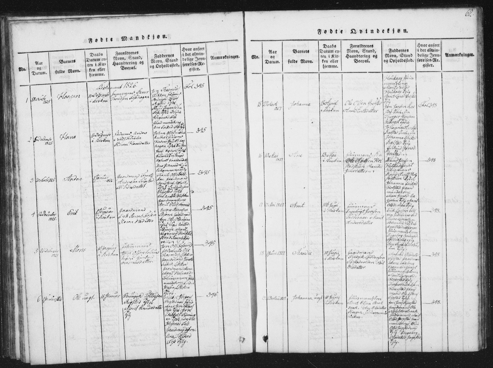 Ministerialprotokoller, klokkerbøker og fødselsregistre - Sør-Trøndelag, AV/SAT-A-1456/672/L0862: Klokkerbok nr. 672C01, 1816-1831, s. 62