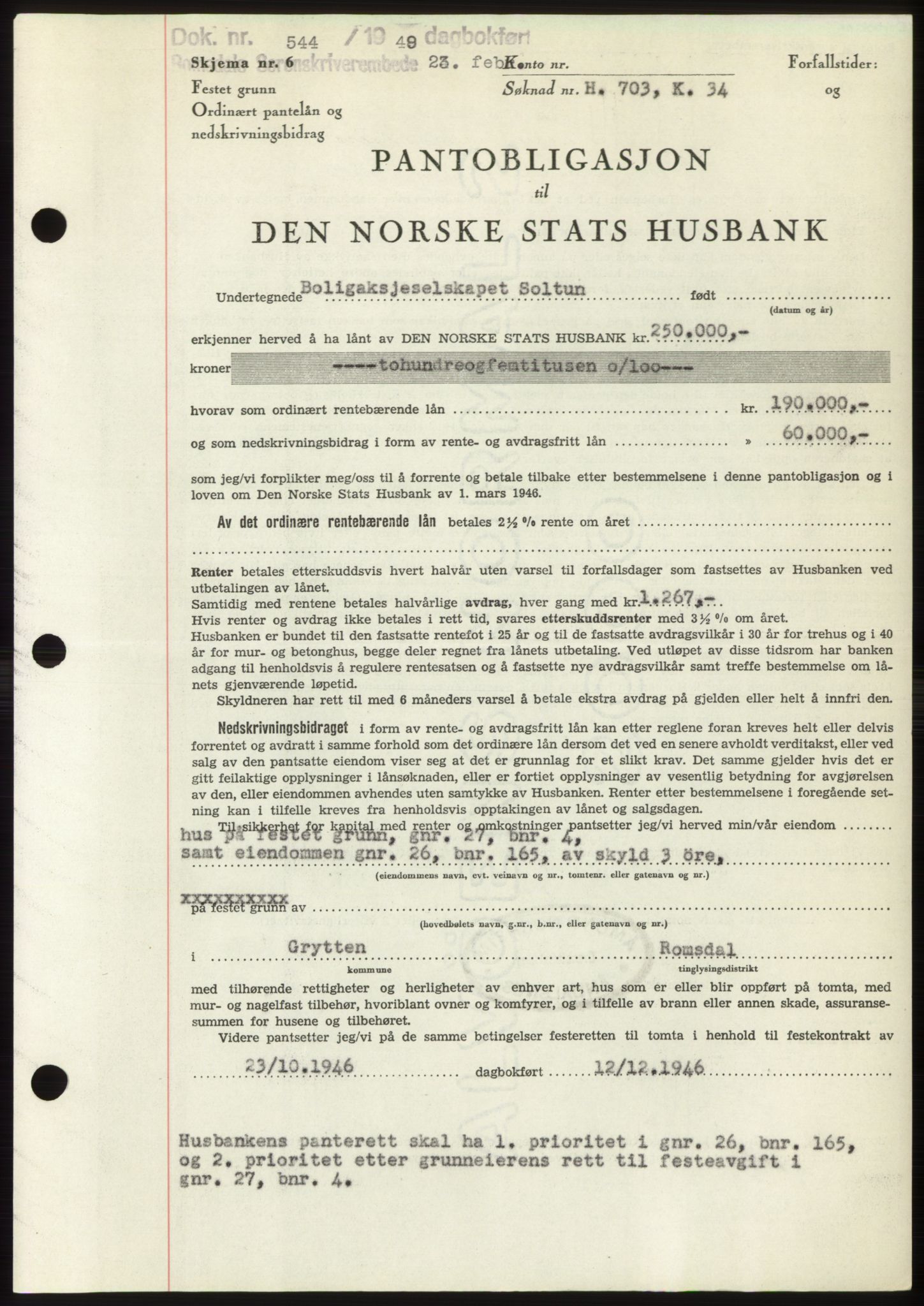Romsdal sorenskriveri, SAT/A-4149/1/2/2C: Pantebok nr. B4, 1948-1949, Dagboknr: 544/1949