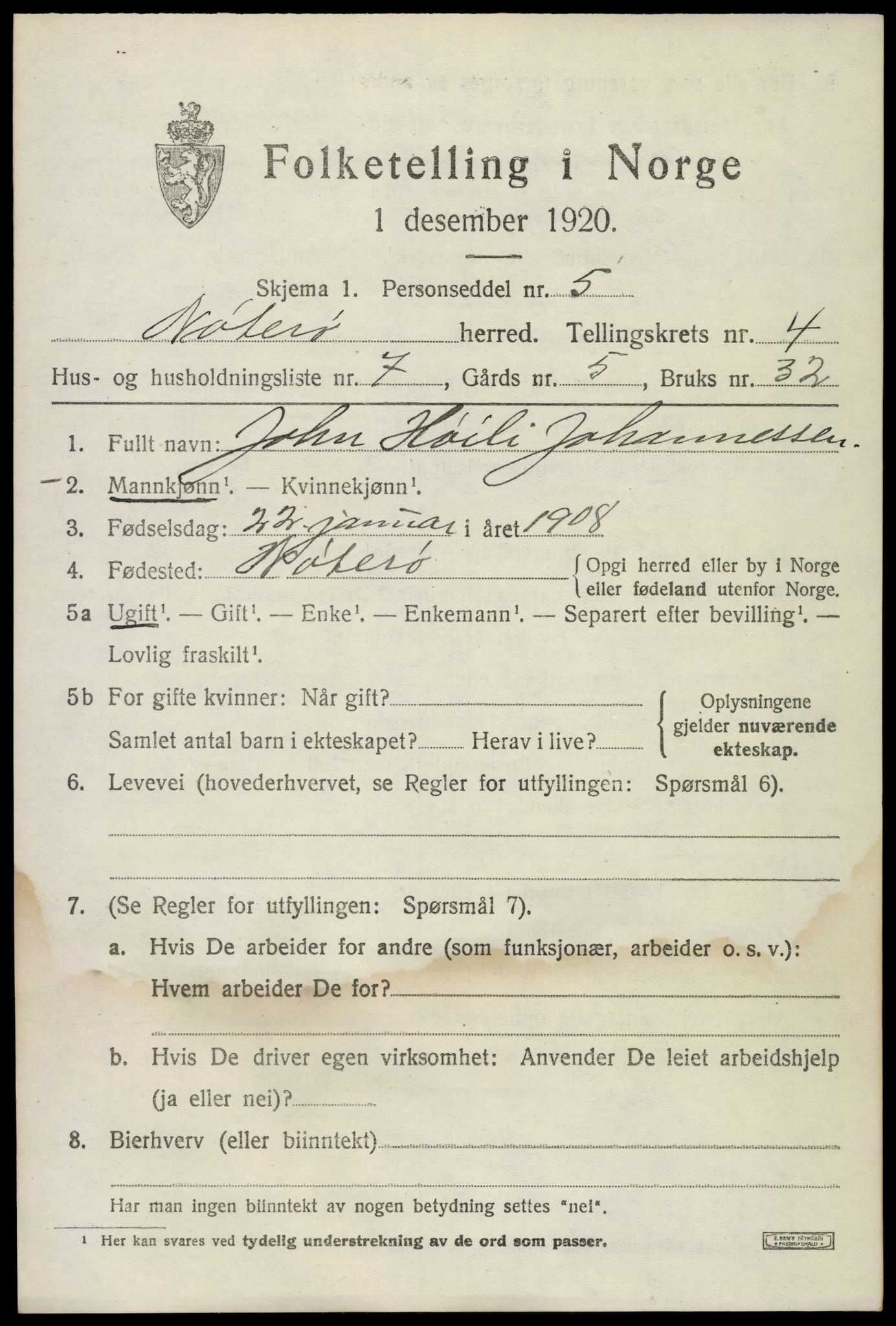 SAKO, Folketelling 1920 for 0722 Nøtterøy herred, 1920, s. 6737