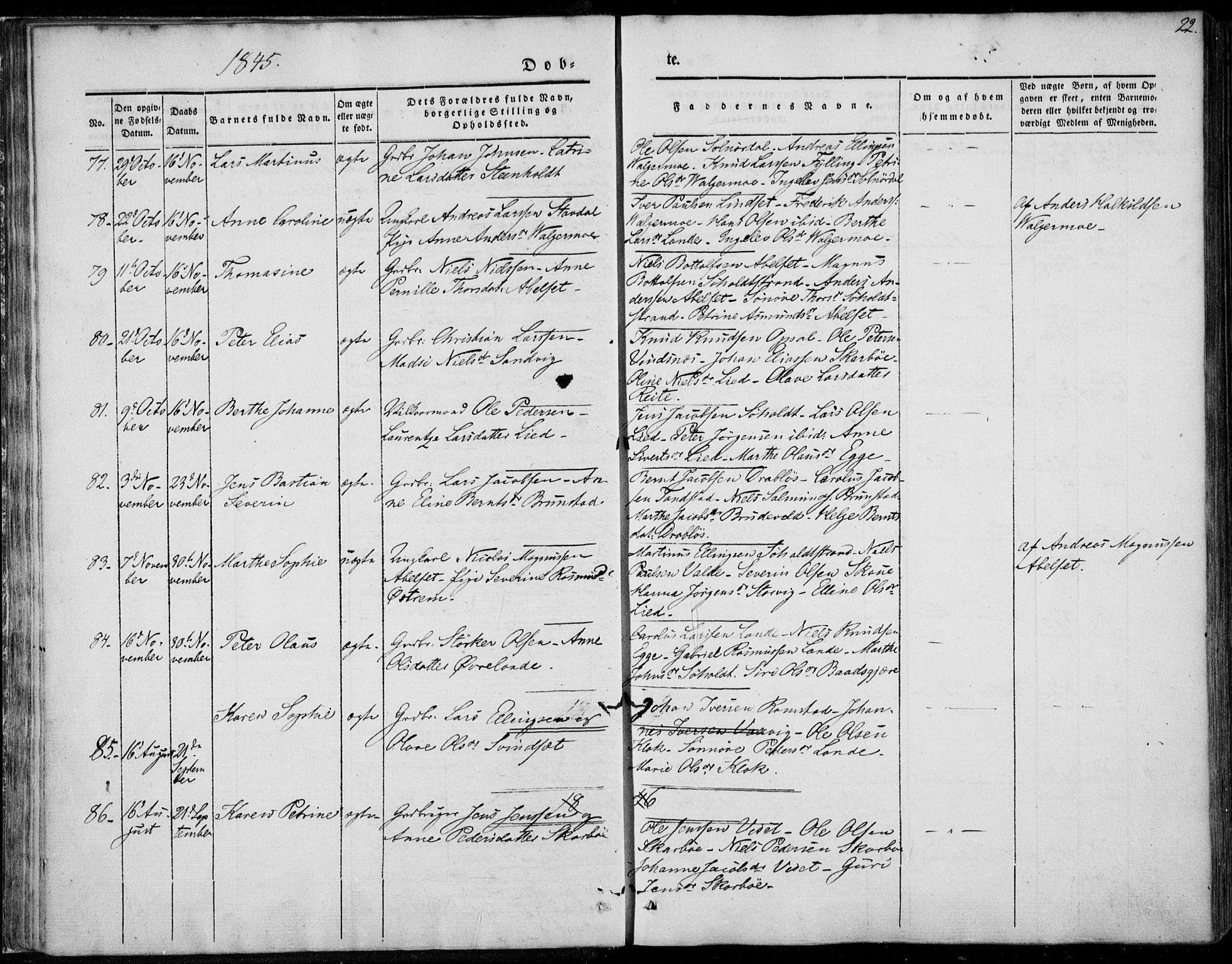 Ministerialprotokoller, klokkerbøker og fødselsregistre - Møre og Romsdal, SAT/A-1454/522/L0312: Ministerialbok nr. 522A07, 1843-1851, s. 22