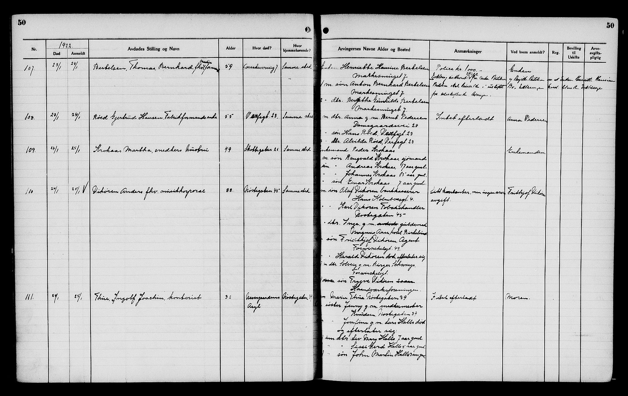 Byfogd og Byskriver i Bergen, AV/SAB-A-3401/06/06Na/L0014: Dødsfallsjournaler, 1921-1924, s. 50