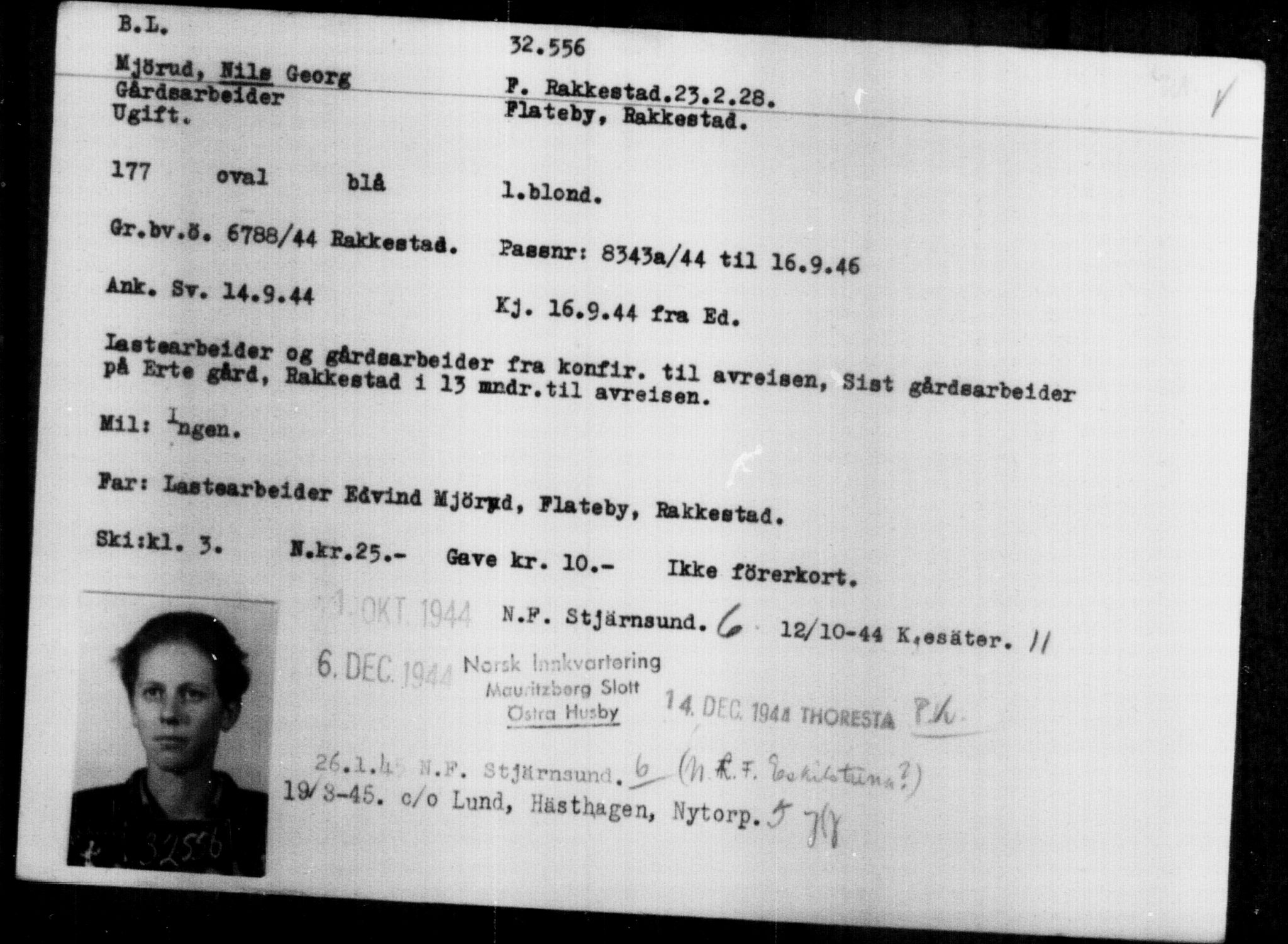 Utenriksstasjonene, Legasjonen i Stockholm, Flyktningkontoret, AV/RA-S-6753/V/Va/L0013: Kjesäterkartoteket, flyktninger med registreringsnr. 31500-34731, 1940-1945, s. 1113