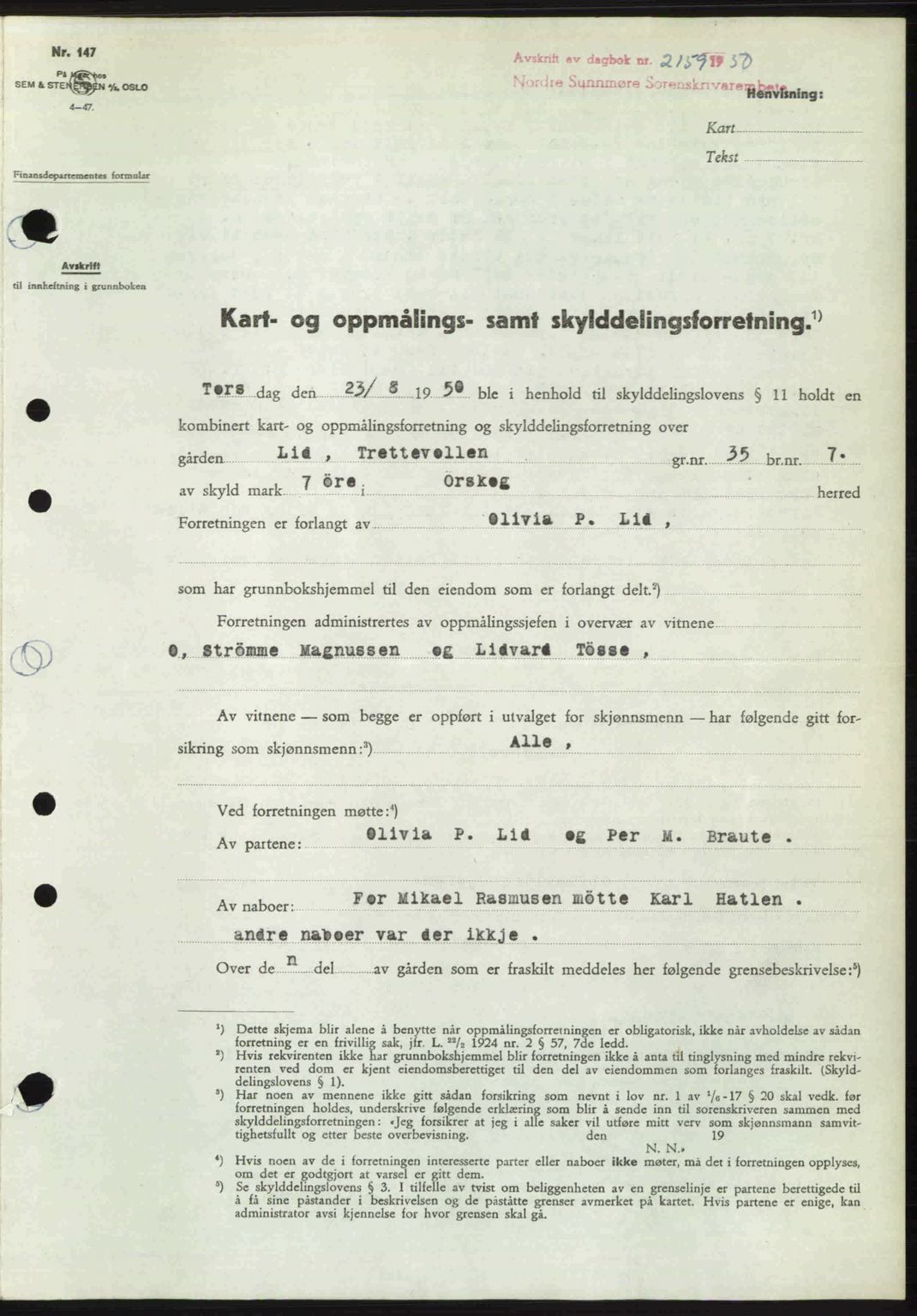 Nordre Sunnmøre sorenskriveri, SAT/A-0006/1/2/2C/2Ca: Pantebok nr. A36, 1950-1950, Dagboknr: 2159/1950