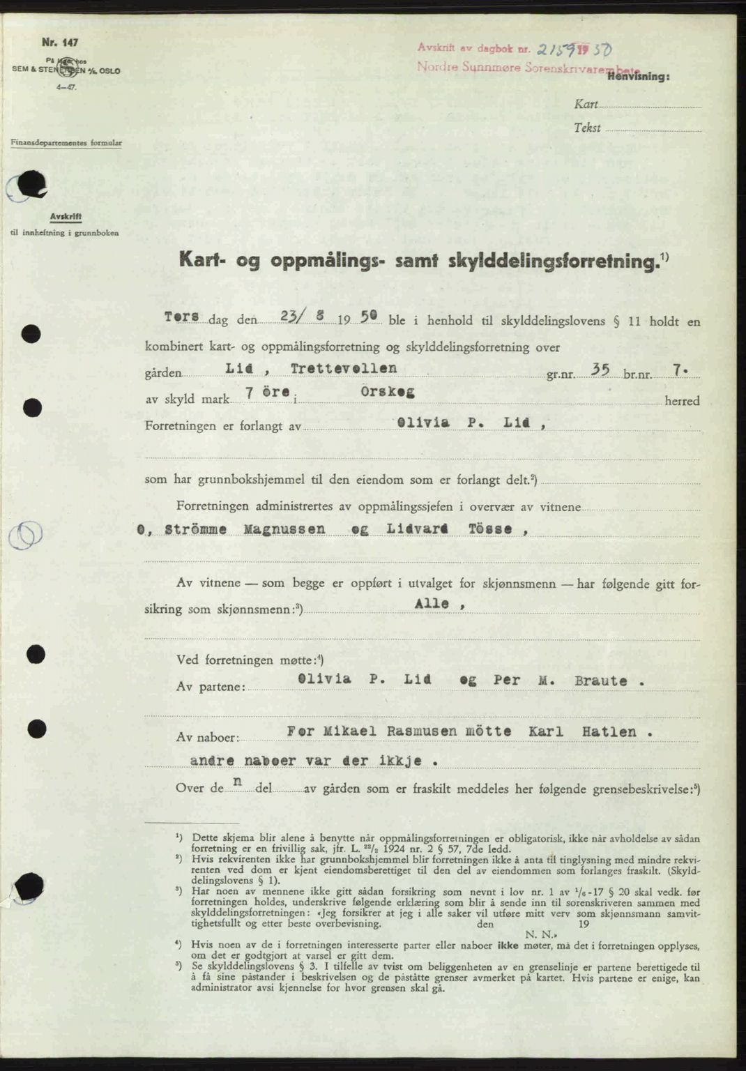 Nordre Sunnmøre sorenskriveri, AV/SAT-A-0006/1/2/2C/2Ca: Pantebok nr. A36, 1950-1950, Dagboknr: 2159/1950